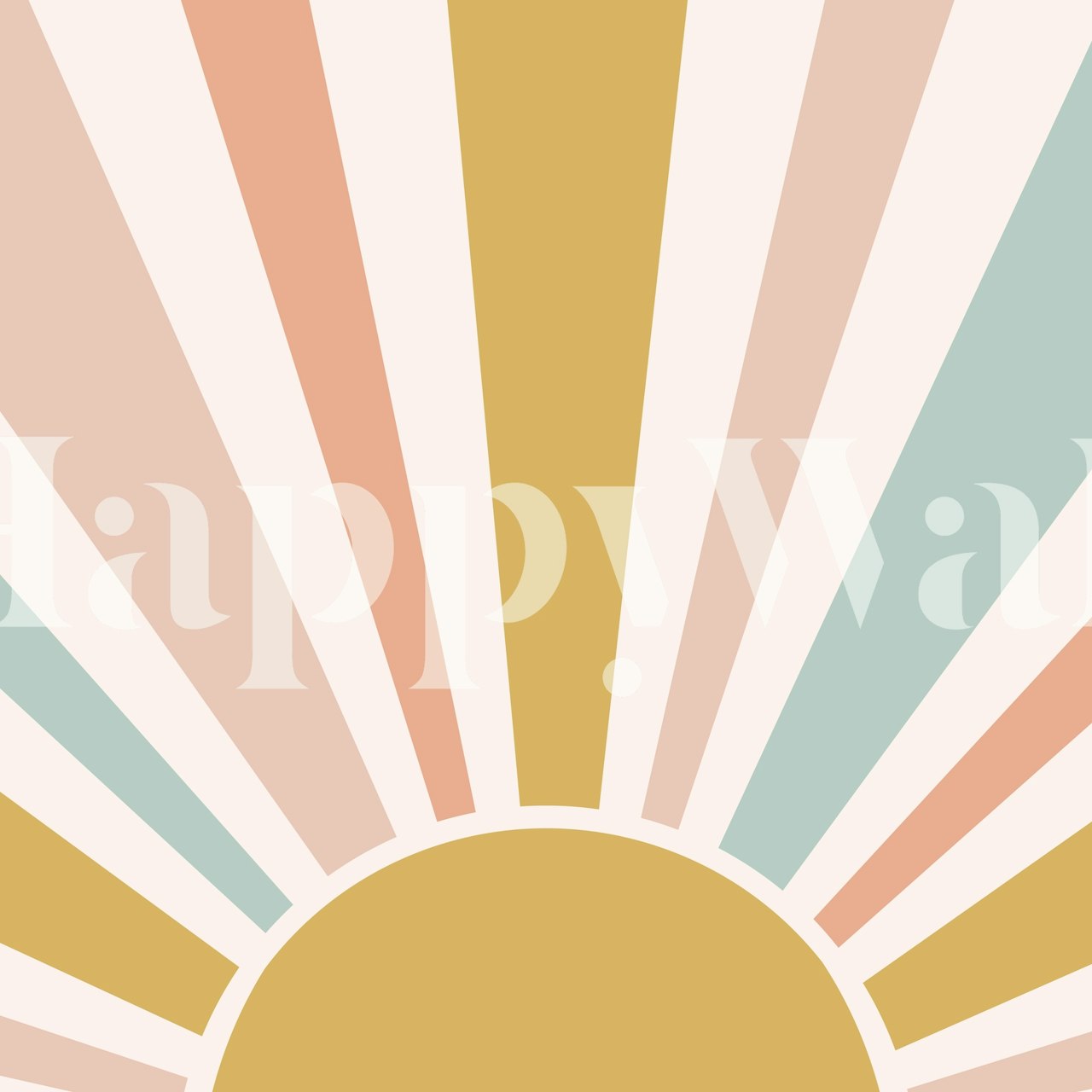 Boho sun wallpaper with pastel rays in yellow, pink, and blue