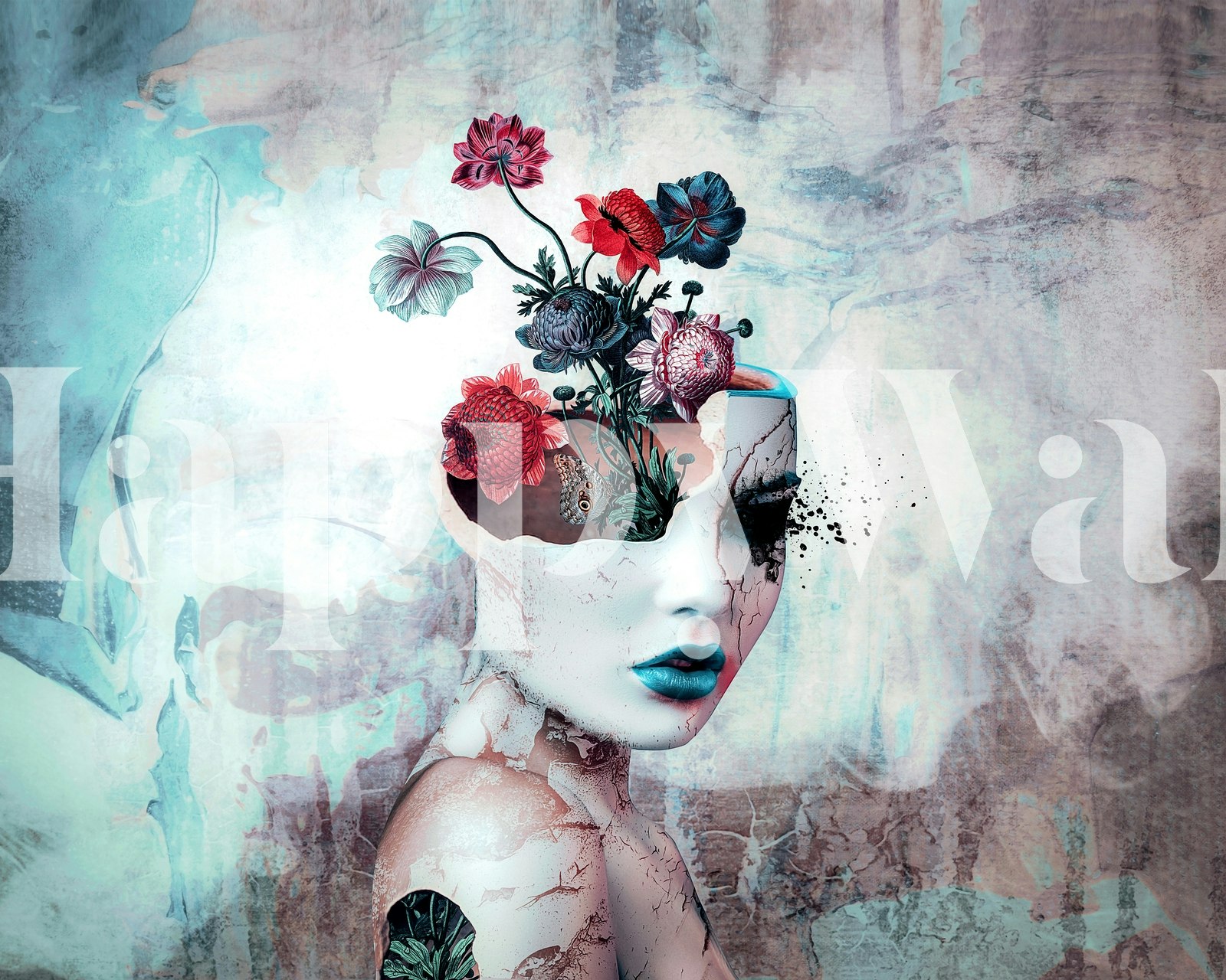 Broken Beauty Blue tapetti huoneessa