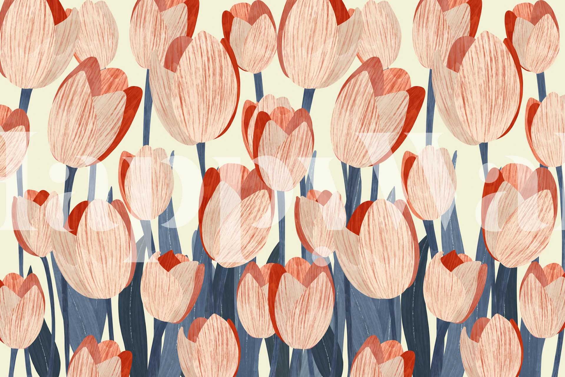 Pink tulip floral wallpaper with green stems in bright colors