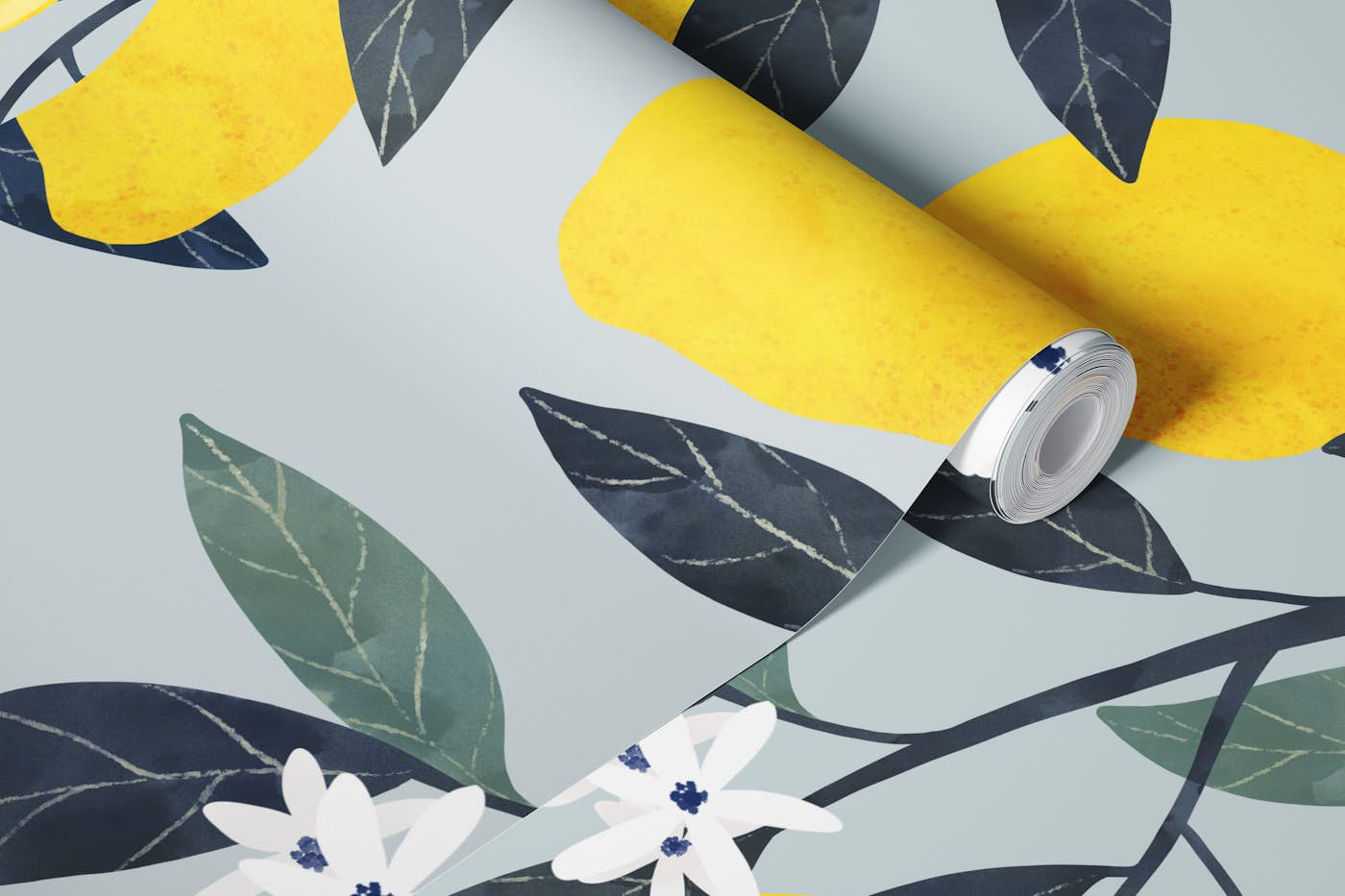 lemons pattern watercolor wallpaper roll