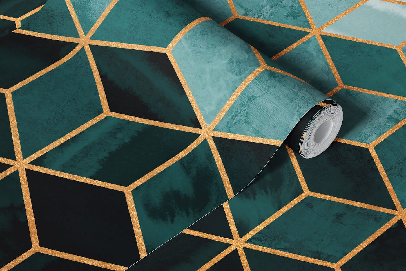 Teal Cubes Luxury Pattern wallpaper roll