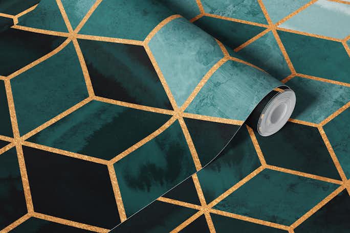 Teal Cubes Luxury Patternwallpaper roll