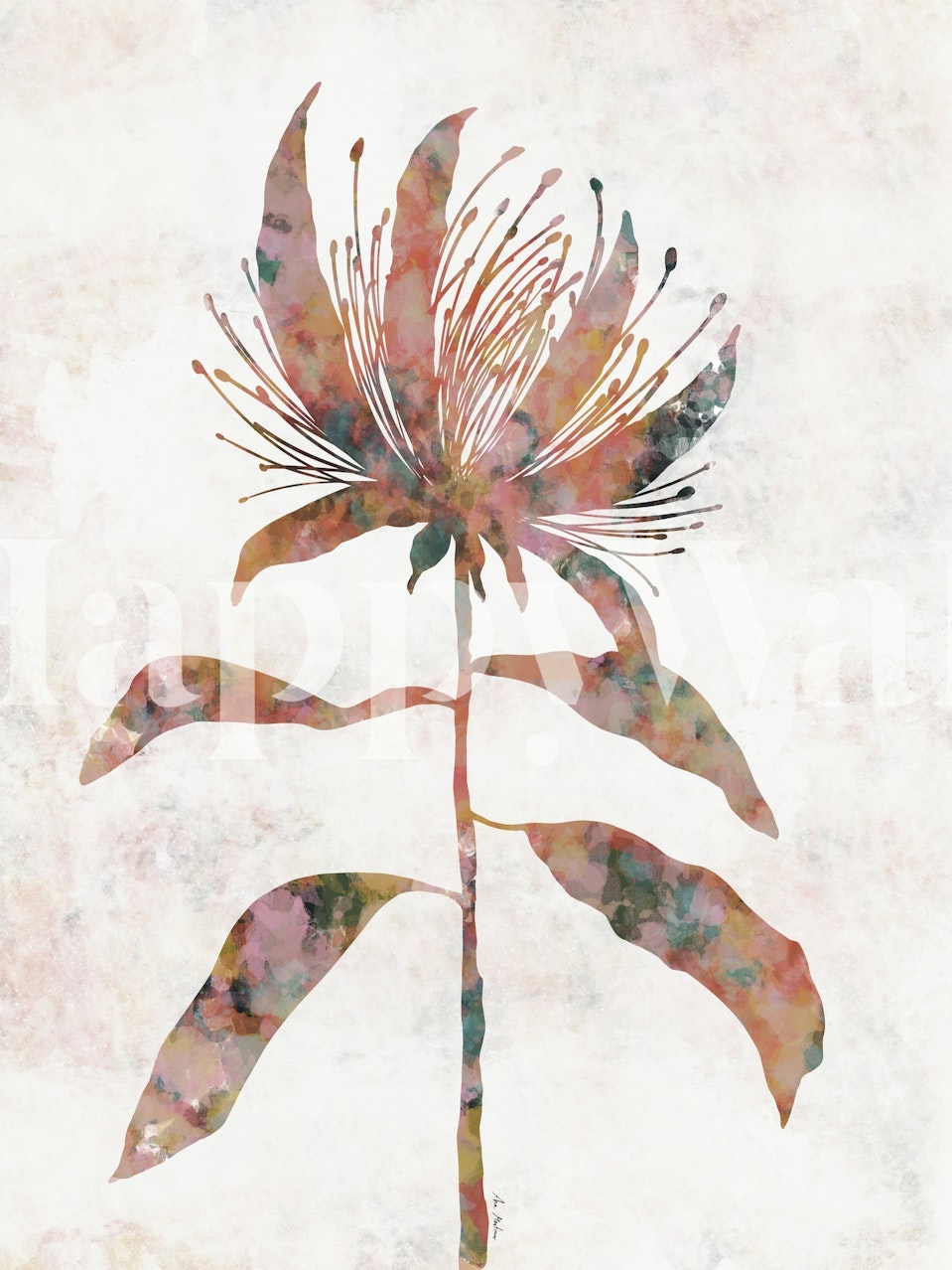 Abstract flower silhouette in colorful tones on a textured background wallpaper