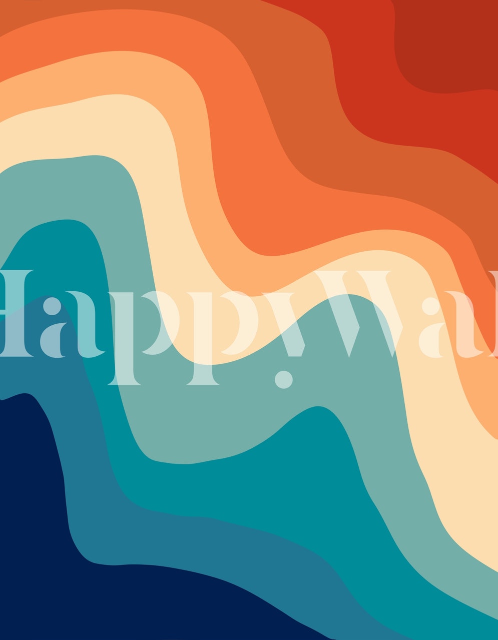 Fotomural con estampado de remolinos retro abstracto en tonos naranja, azul y crema.