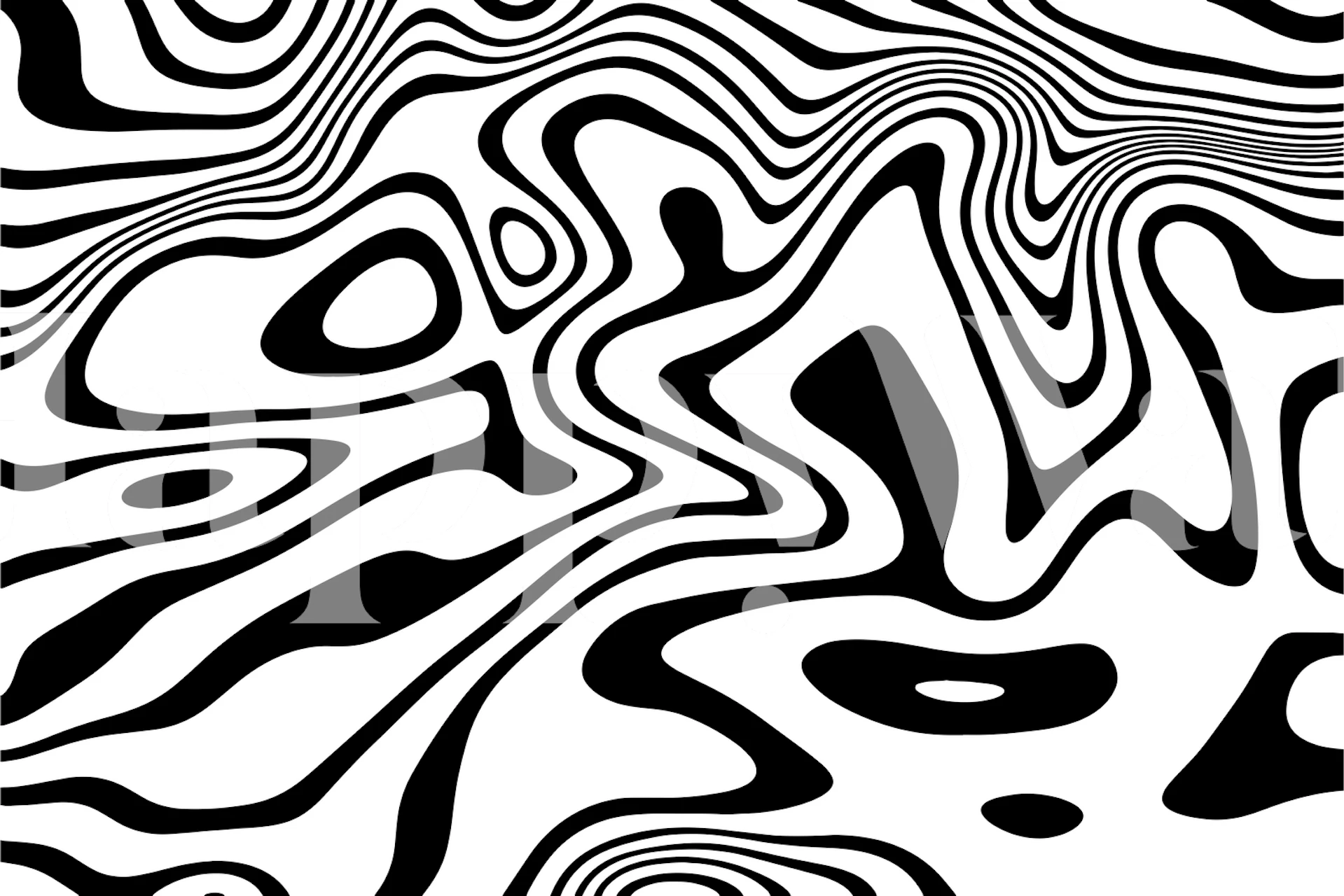 Abstrakt svart och vit linjekonst tapet med flytande och organiska former