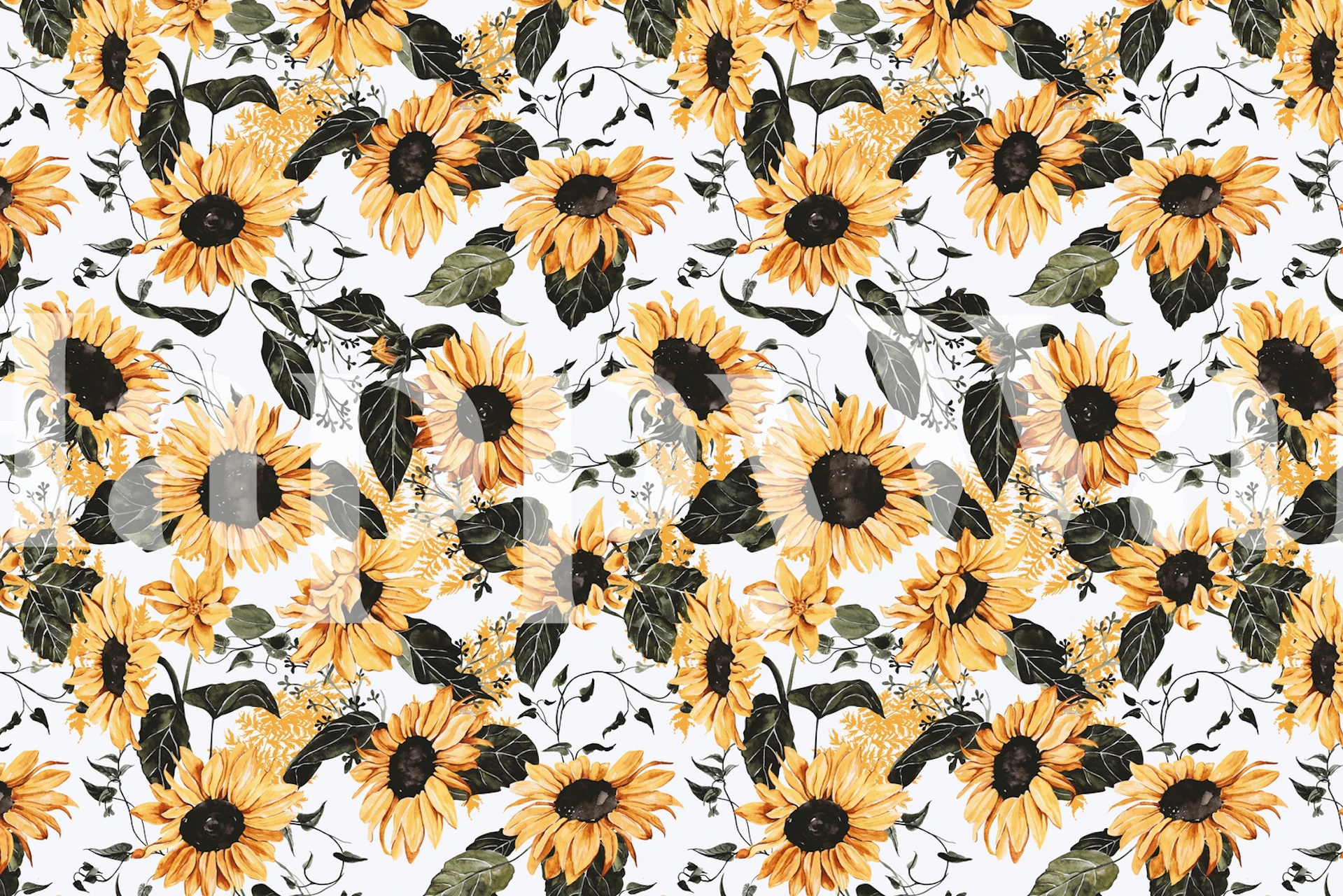 Wandbild „Wild Meadow Sunflowers“ mit leuchtenden Sonnenblumen und grünen Blättern auf sanftem Hintergrund.