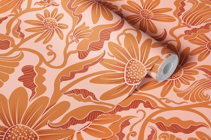 Monochrome Florals Orangewallpaper roll