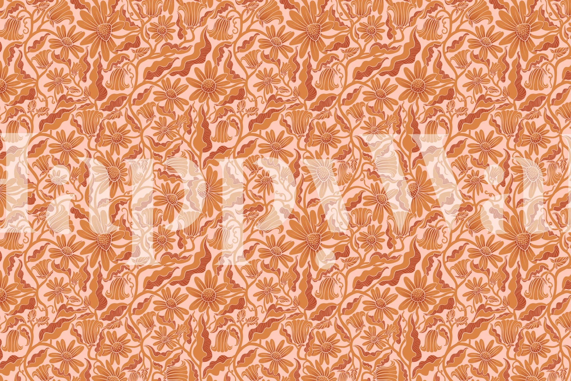 Monochrome Florals Orange pozadina u sobi