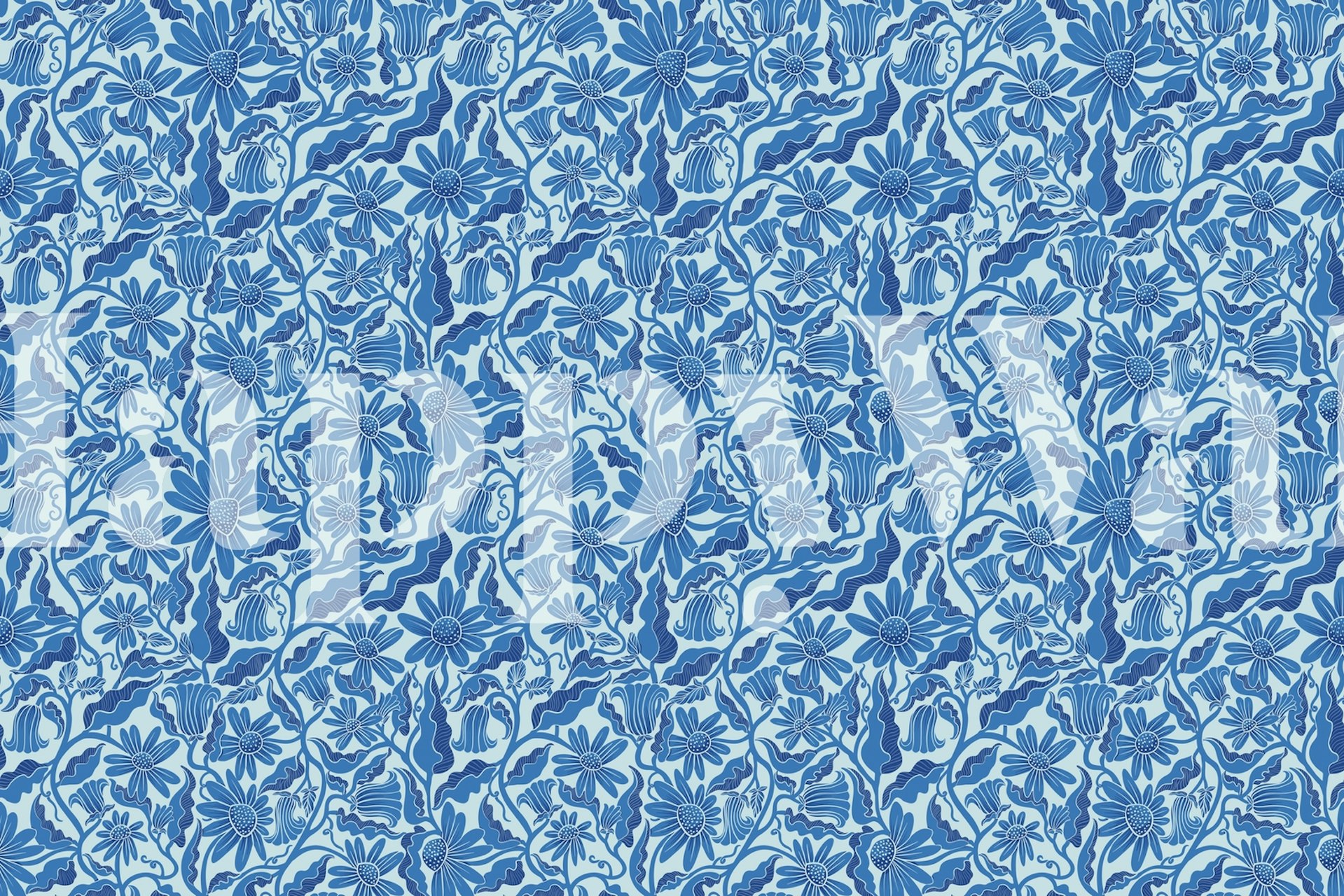 Μωσαϊκό τοίχου σε σχέδιο Monochrome Florals μπλε