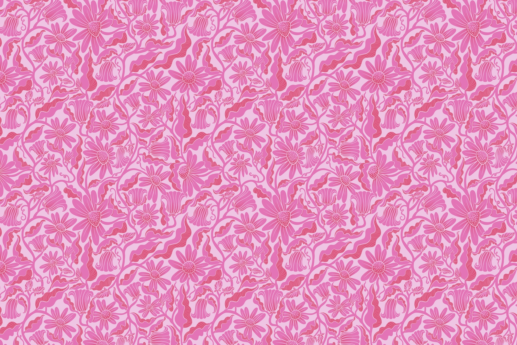 Monochrome Florals Pink Wallpaper | Happywall