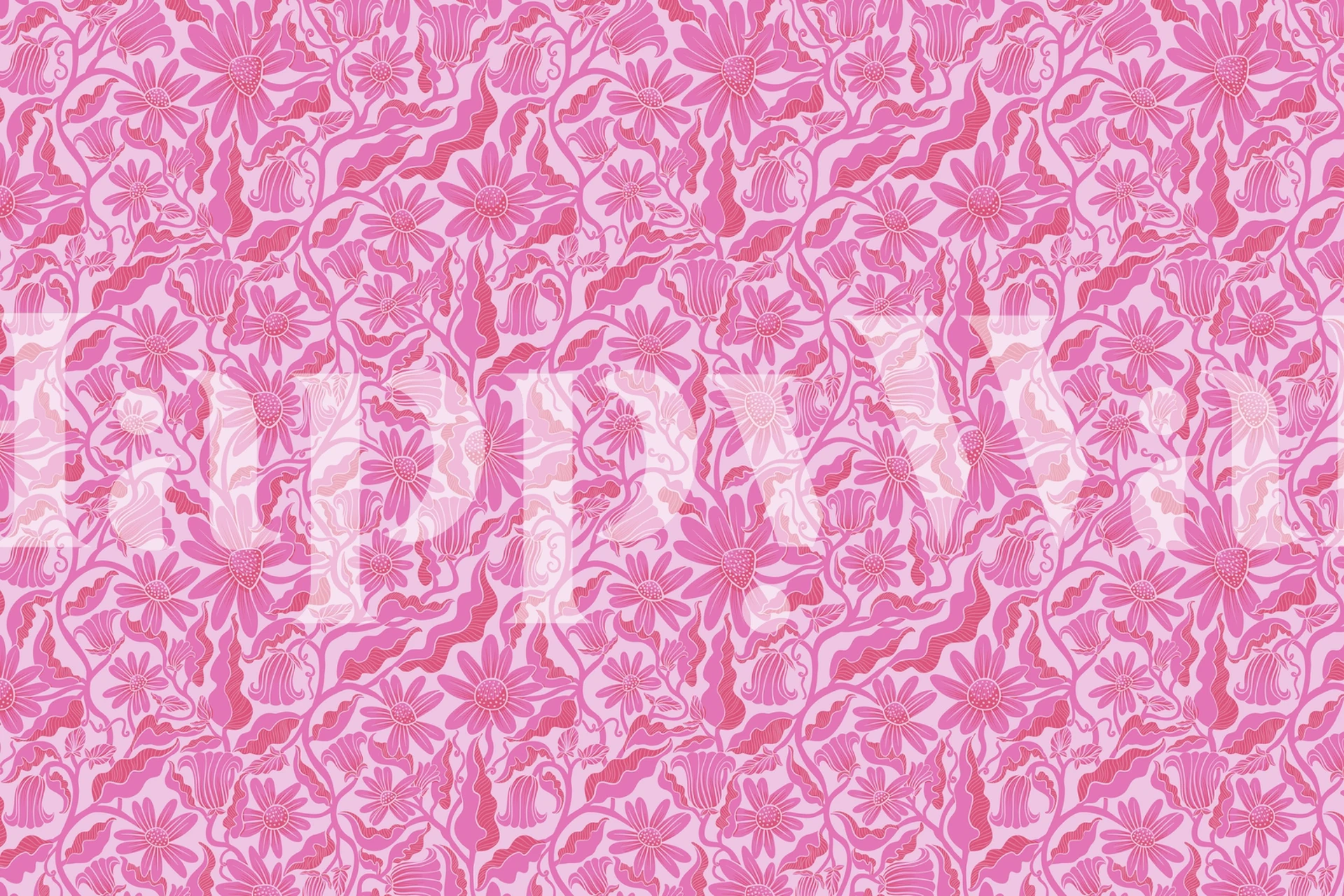 Monochrome Florals Pink wallpaper in a room