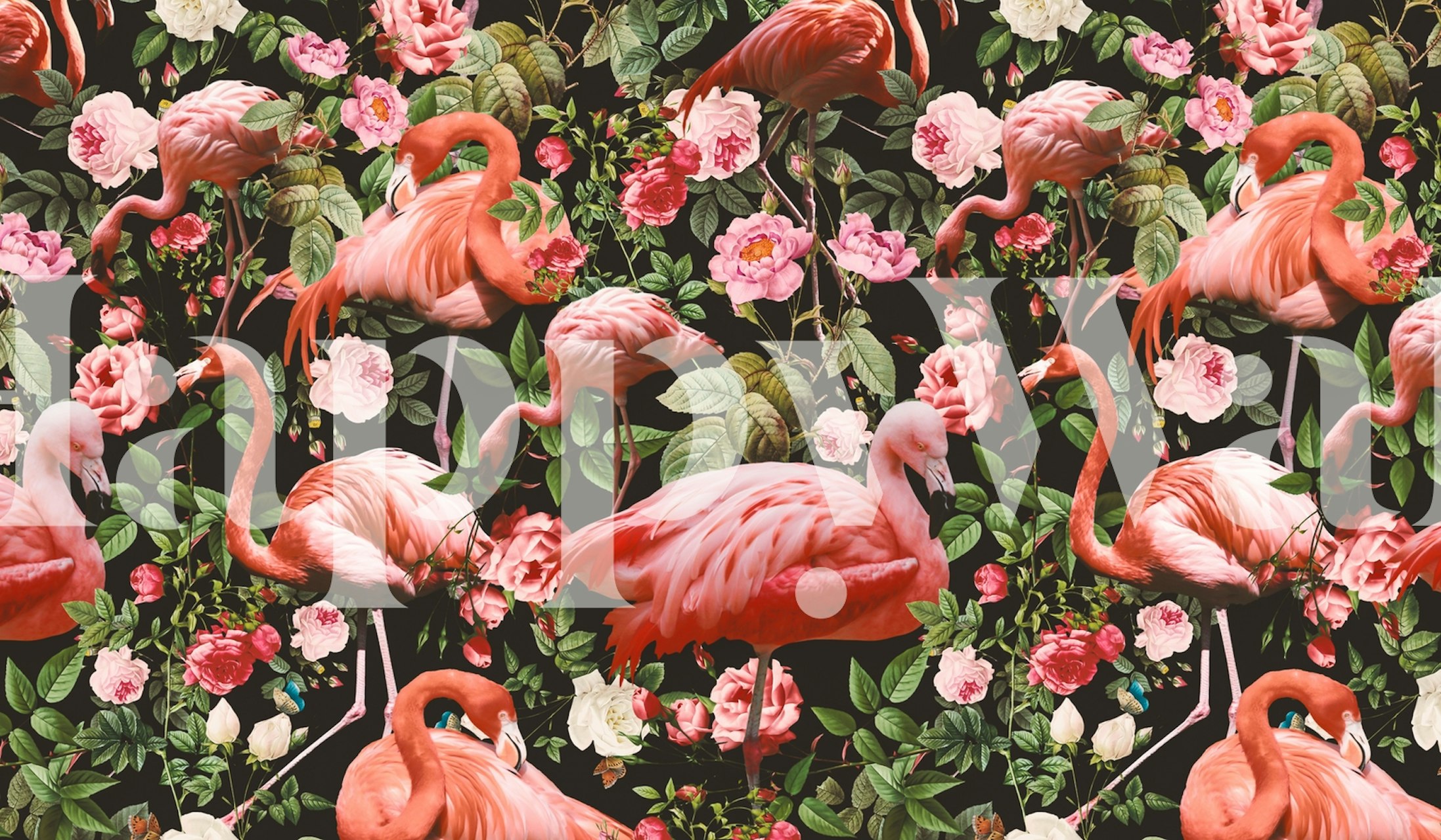 Bloemen en flamingo Floral and Flamingo wallpaper pattern