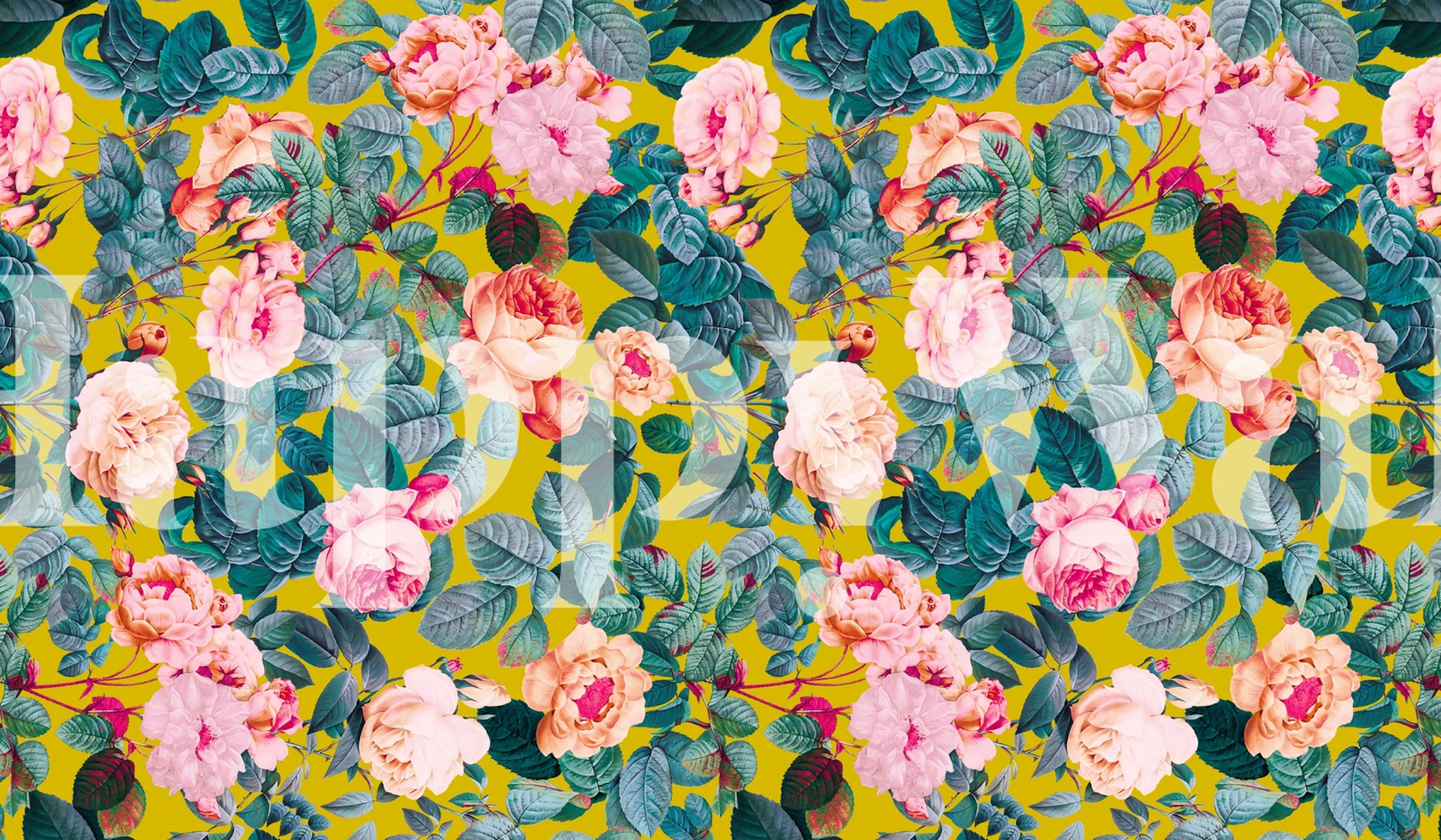 Vibrant floral wallpaper in a room setting