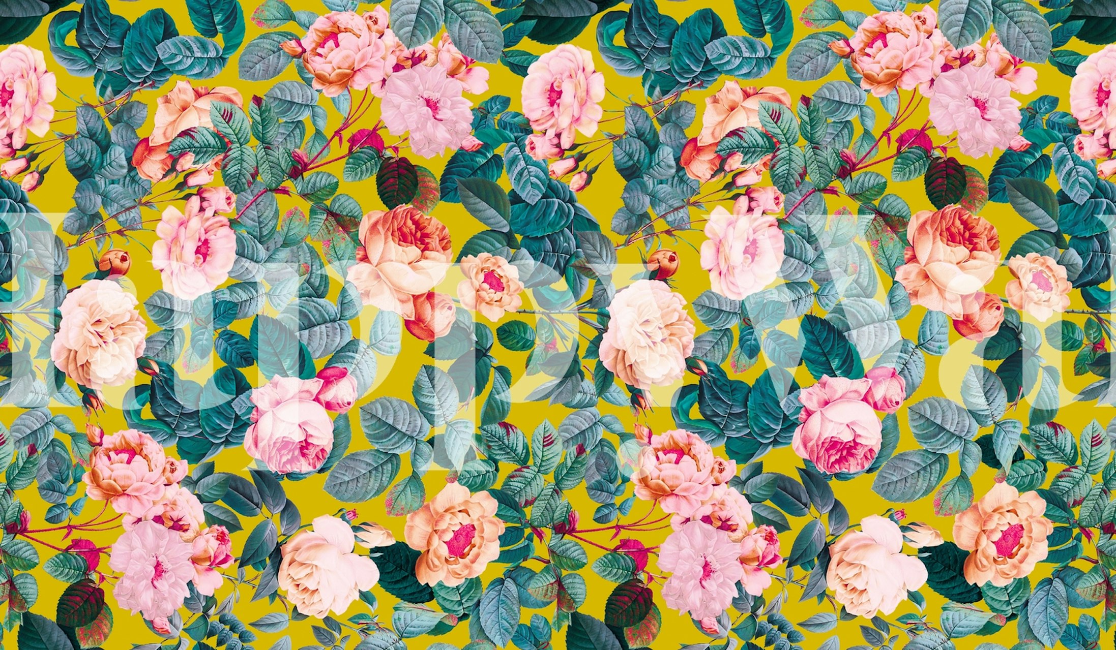 Vibrante Blumen Tapete in einem Raumsetting