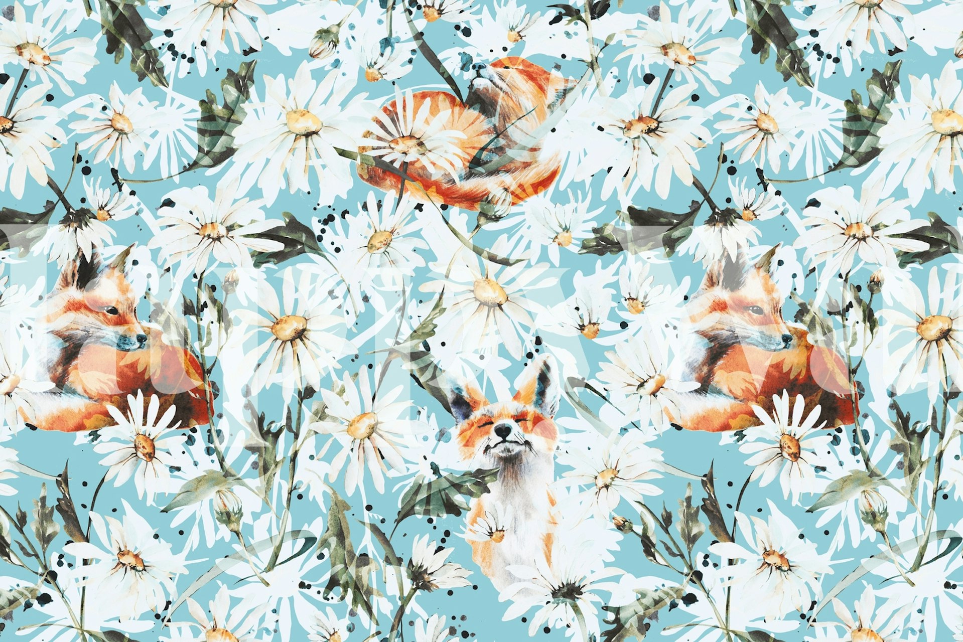 Foxes and daisies tapet i ett rum