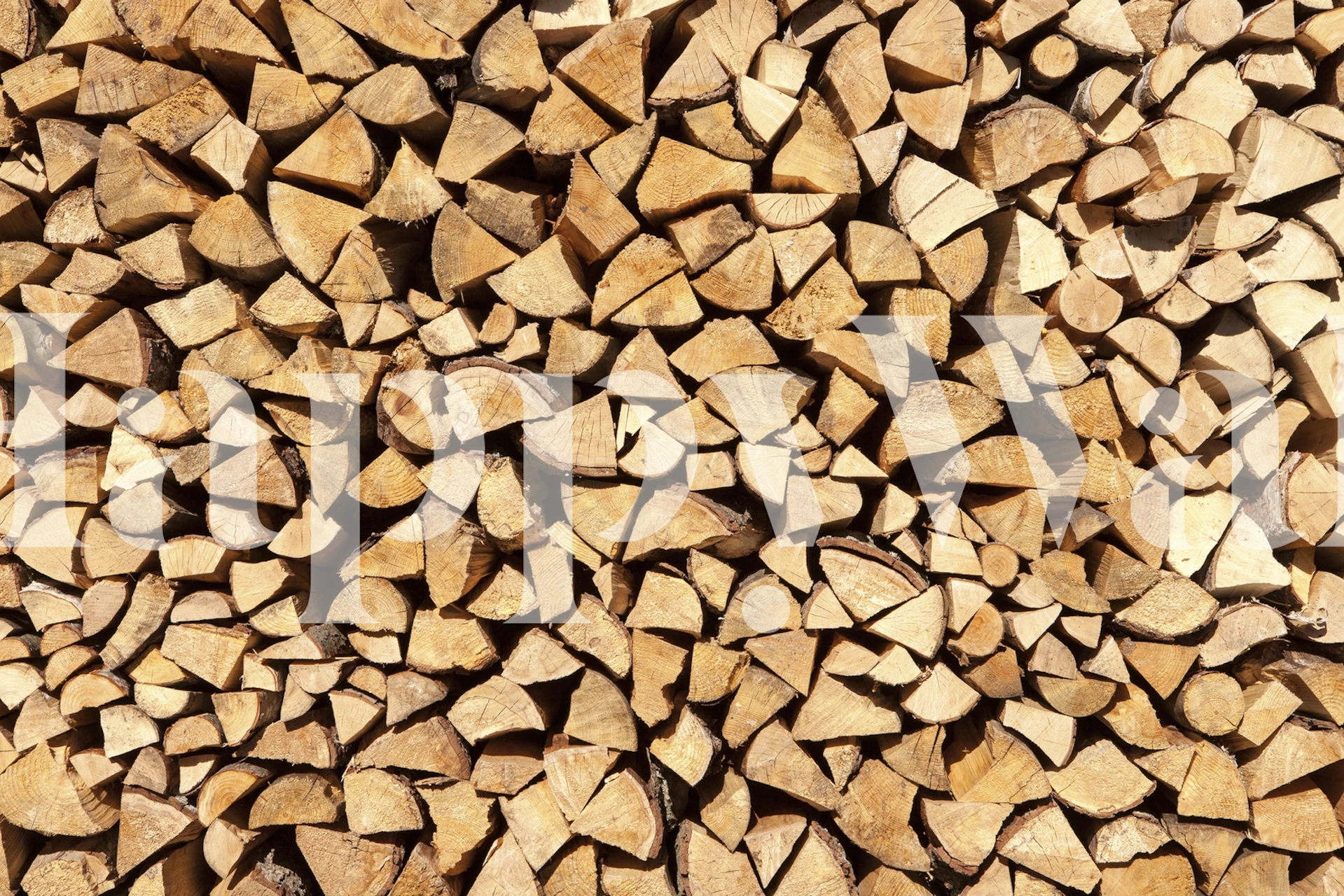 Stacked logs in various shapes and sizes on wood wallpaper