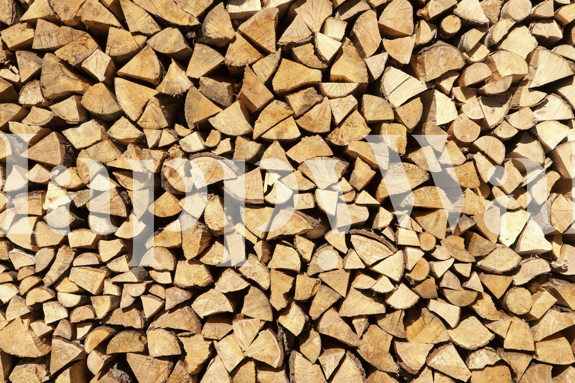 Stacked logs in various shapes and sizes on wood wallpaper