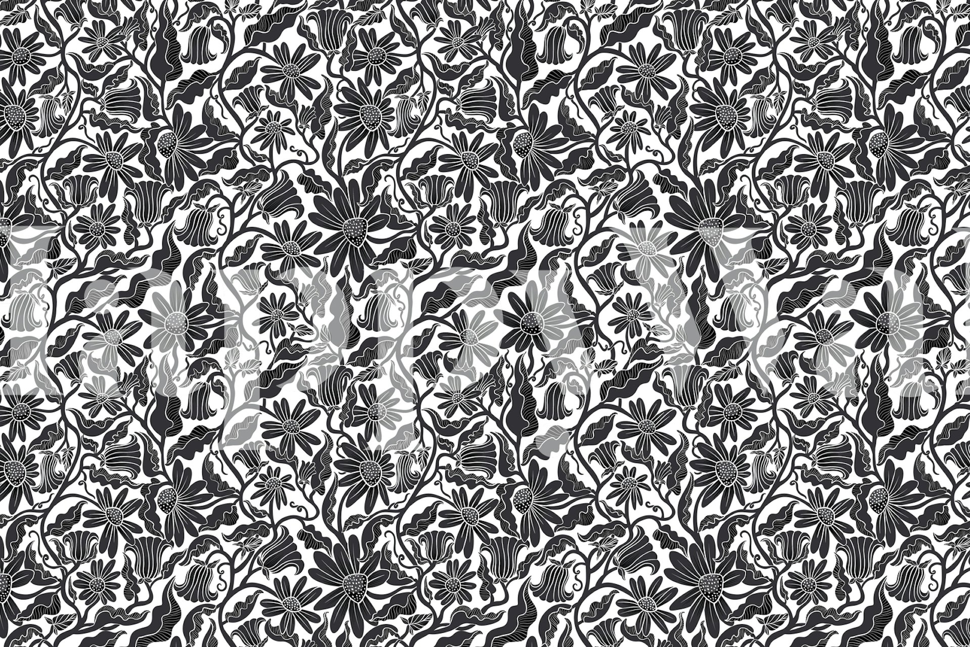 Climbing Flowers Black White wallpaper in a room