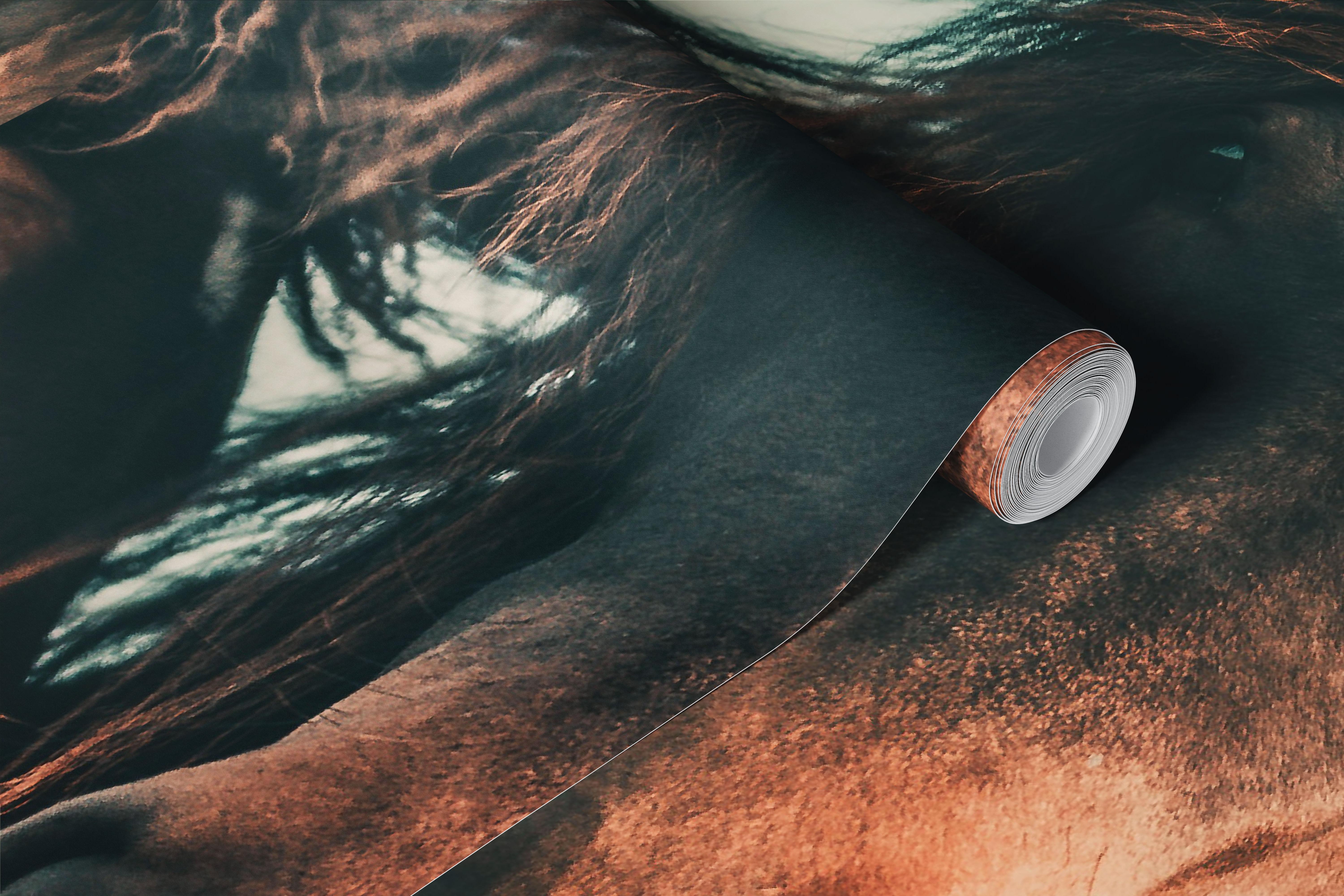 Three horses with flowing manes in earthy tones wallpaper