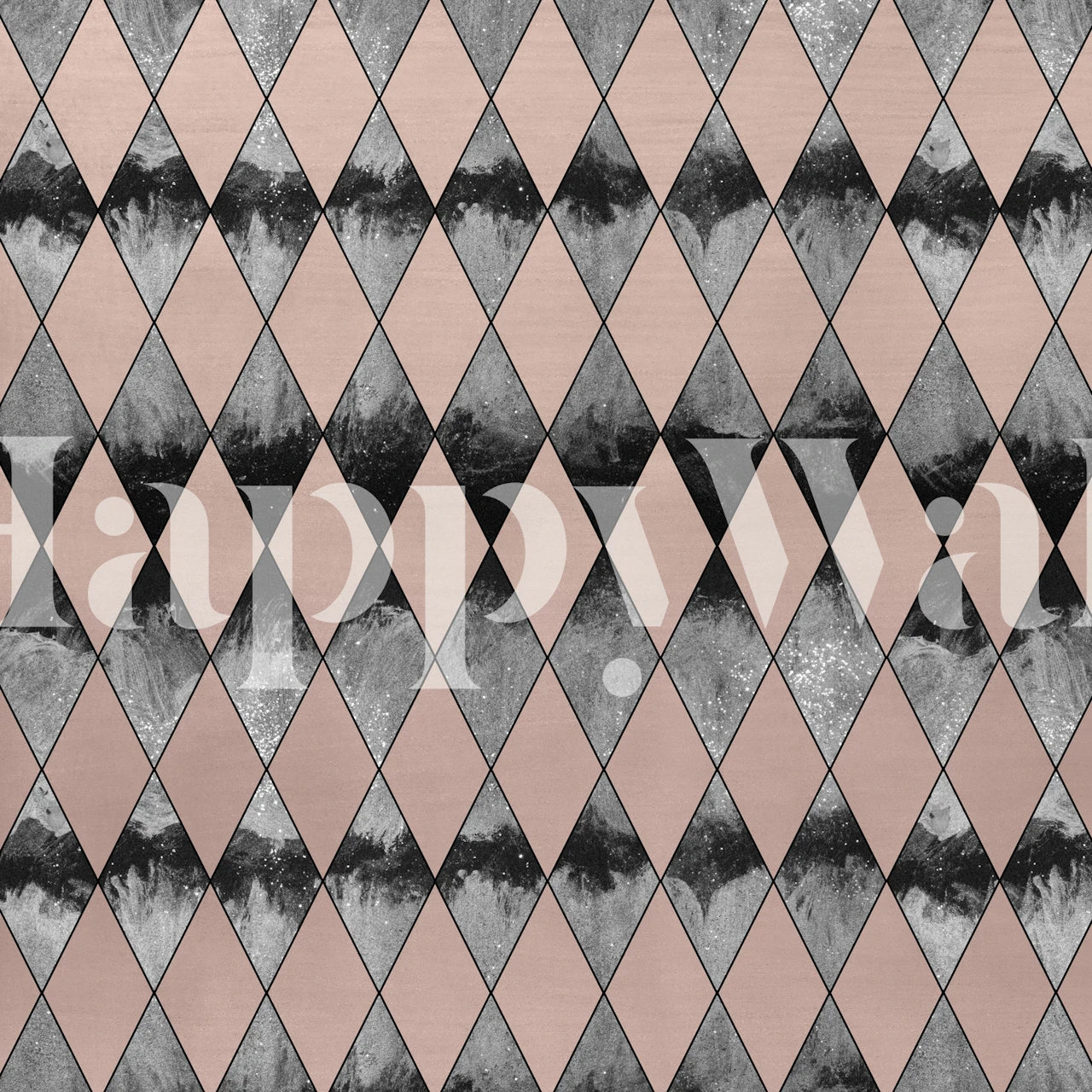 Geometric diamond pattern in rose gold, black, and grey wallpaper