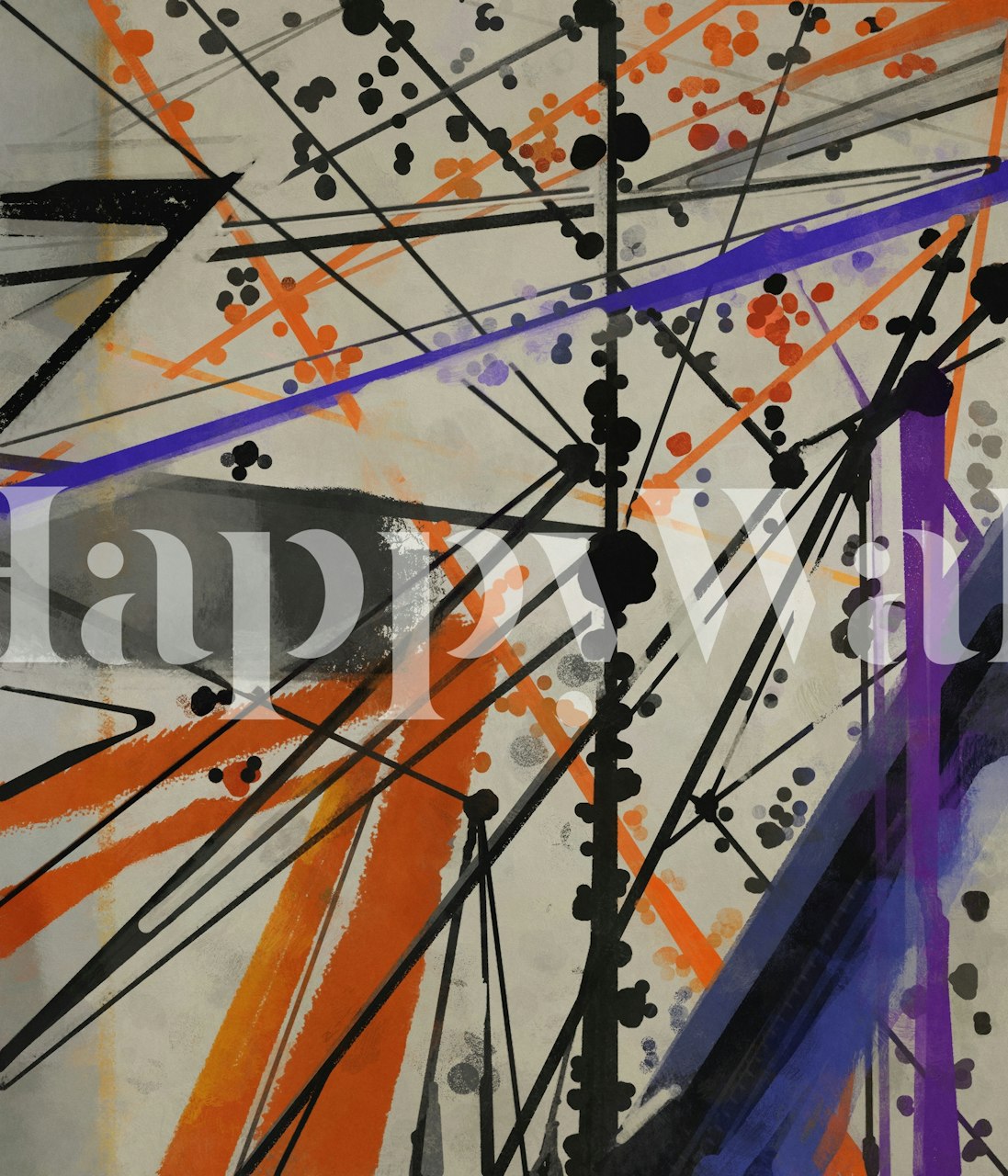 Colorful abstract brush strokes in orange, black, purple, and gray wallpaper