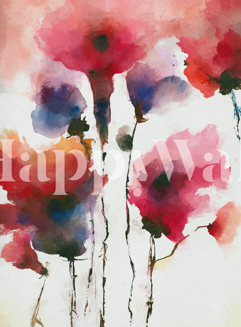 Red flowers wallpaper displayed in a room