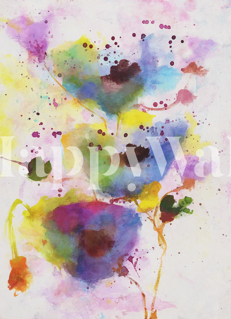 Watercolor wildflowers wall mural with splashes of vibrant colors