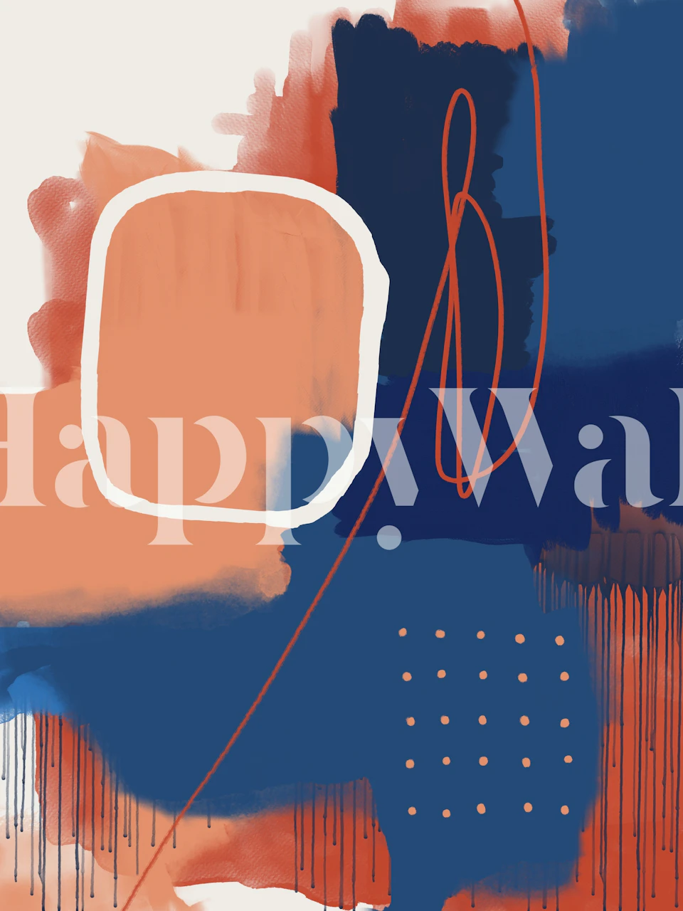 Abstract wallpaper with orange, blue, and white brushstrokes and shapes