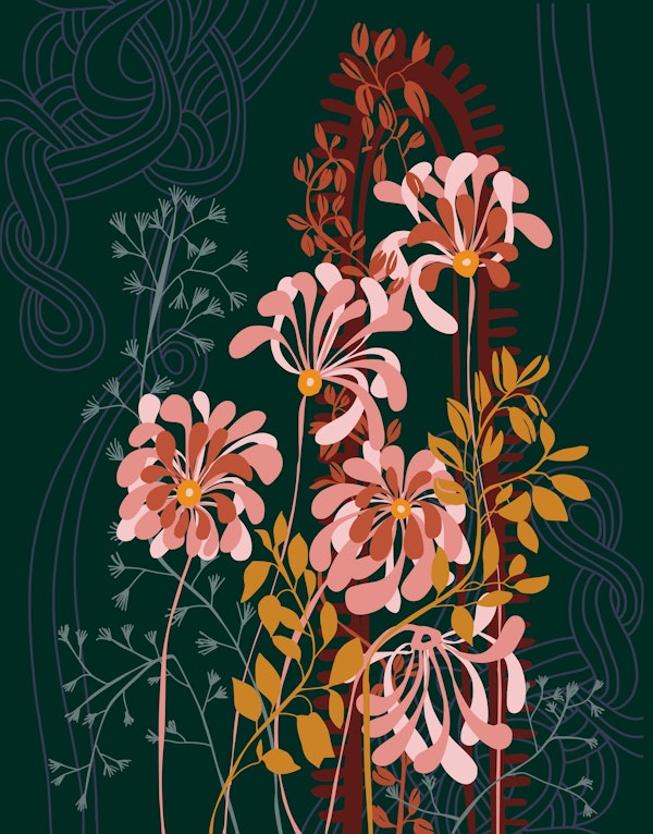 Alfons Mucha floral illu green