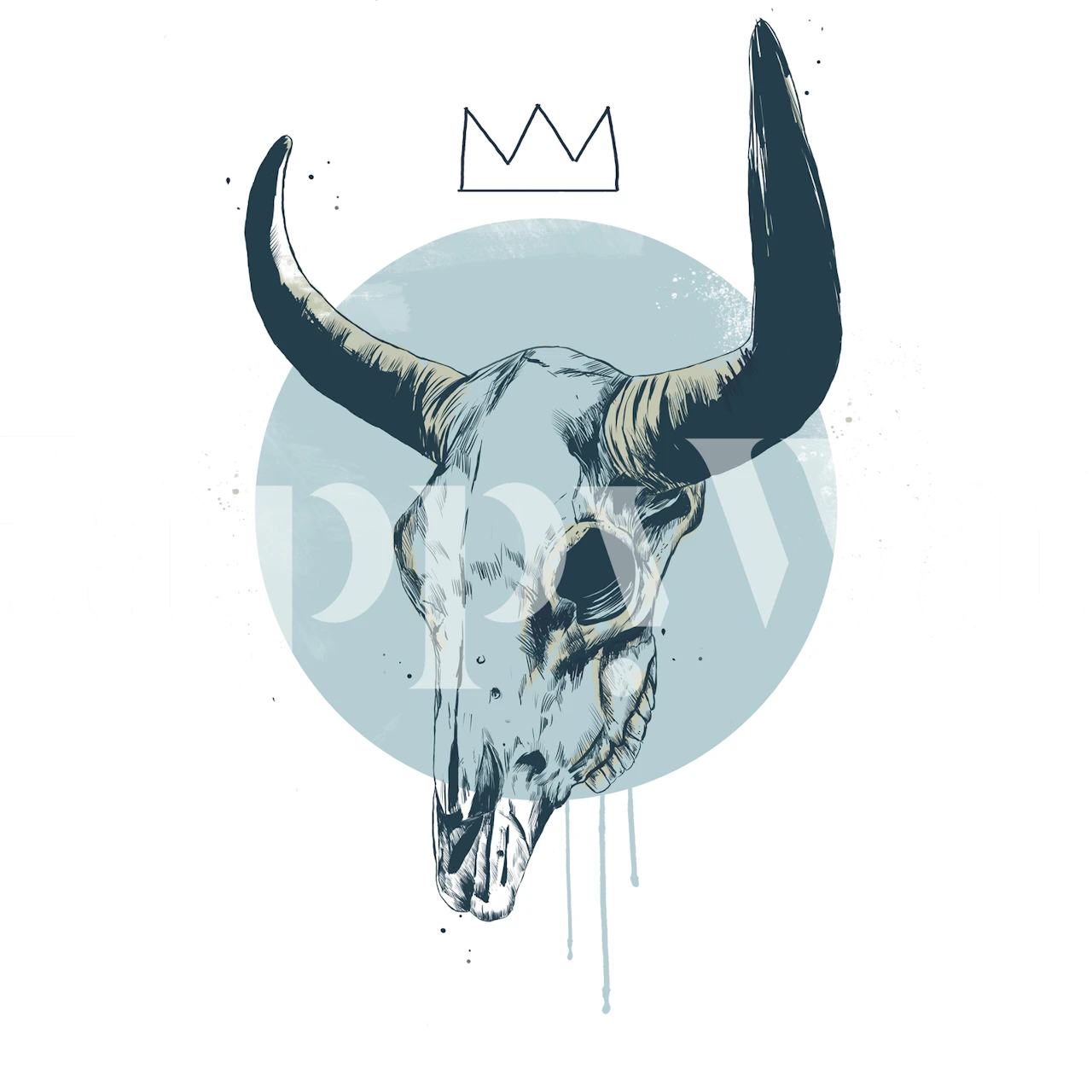 Bull skull papel de parede em um quarto