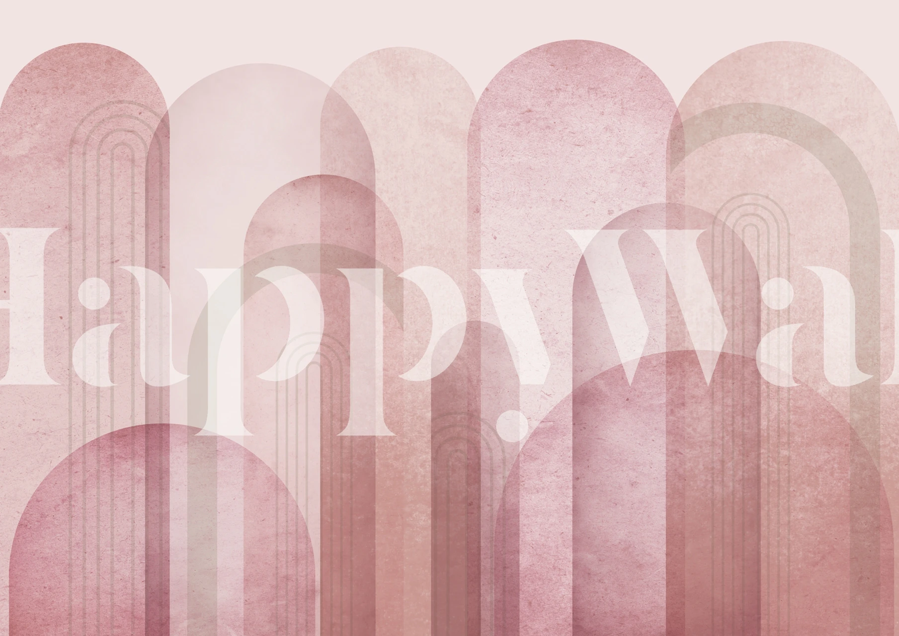 Pink Mid Century Arches behang dat in een kamer wordt weergegeven