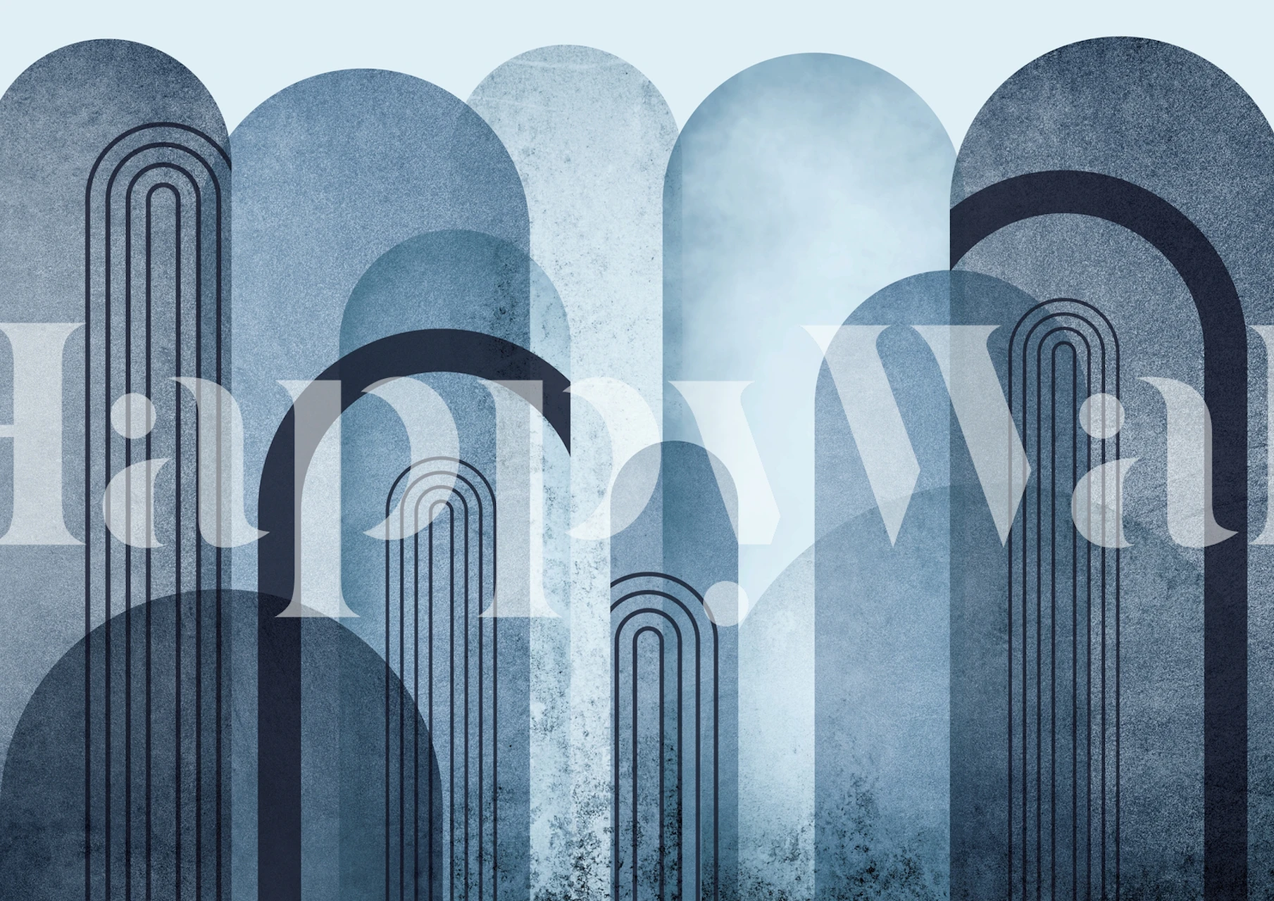 Blue Mid Century Arches tapetti huoneessa