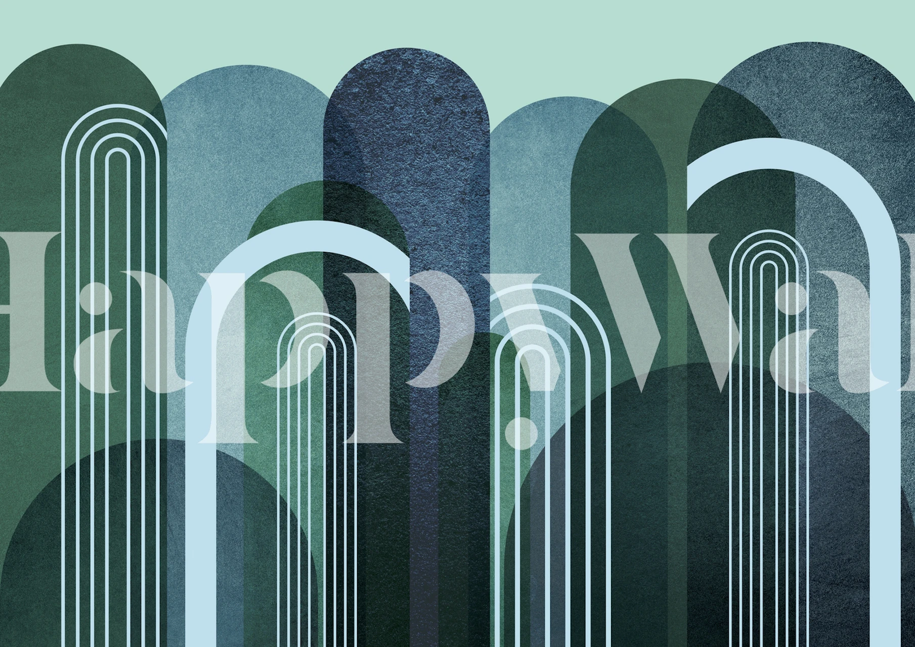 Papel de parede Blue and Green Abstract Arches em um quarto