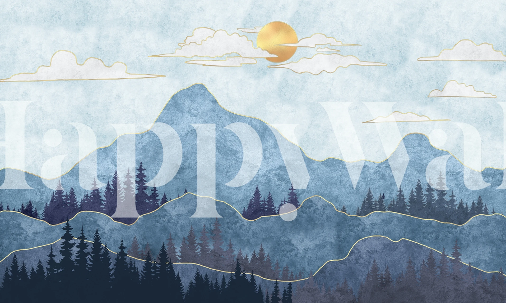 Silhuetter av fjell tapet i et rom