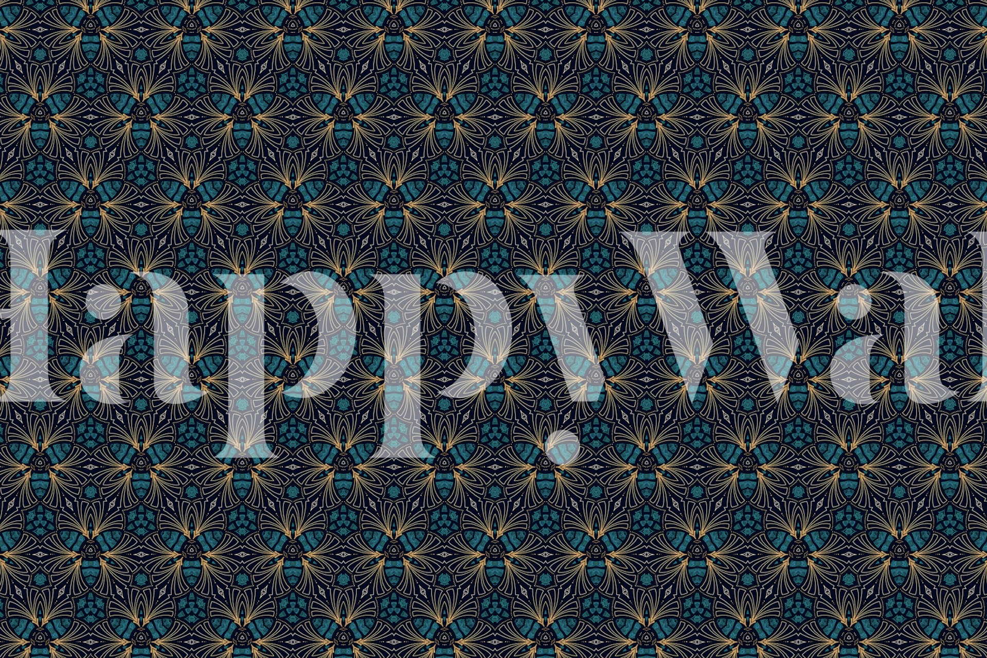 Art Deco floral pattern in teal and gold wallpaper