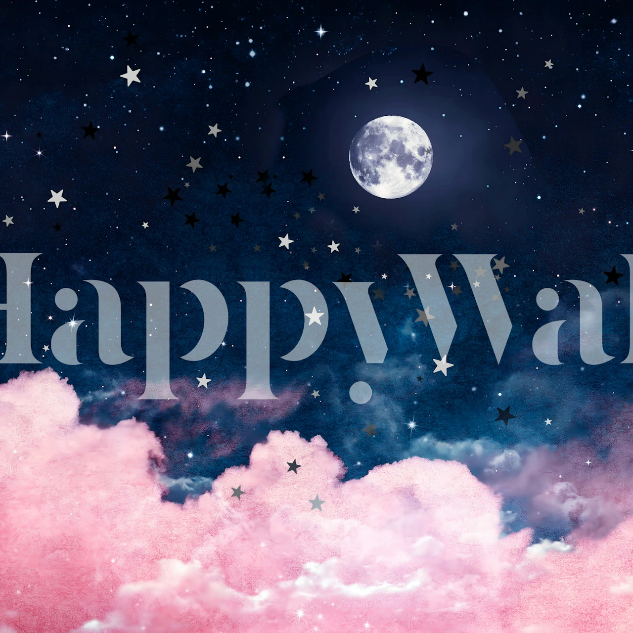 Pink and blue clouds with a full moon and stars wallpaper