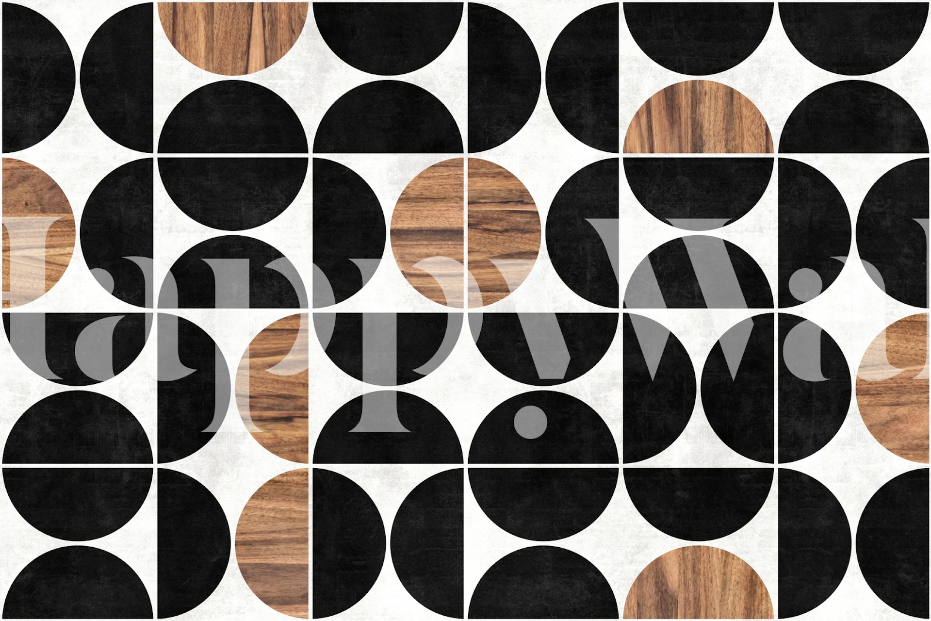 Geometric pattern in black and wood tones on white background wallpaper