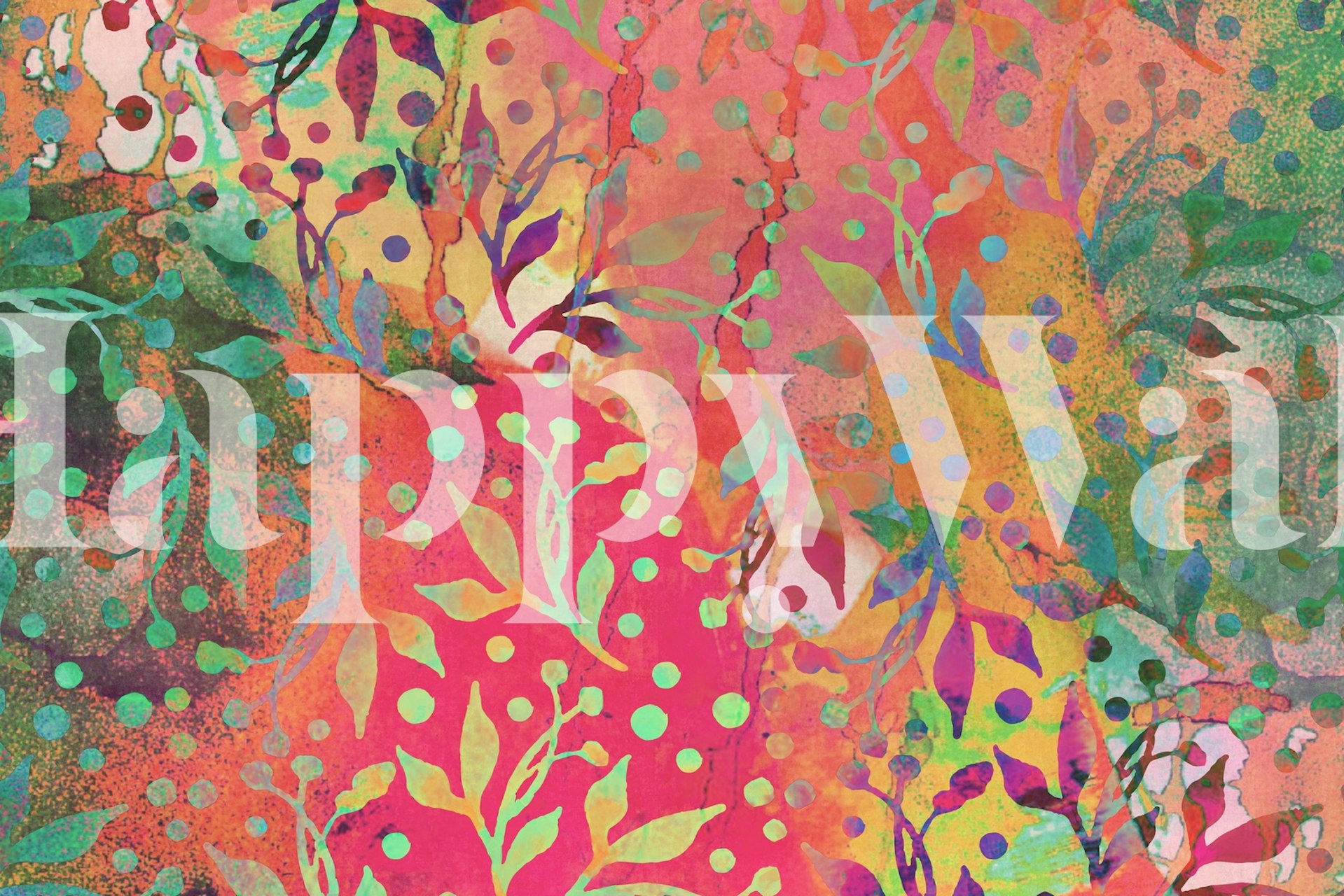 Colorful floral pattern with pink, green, and blue accents wallpaper