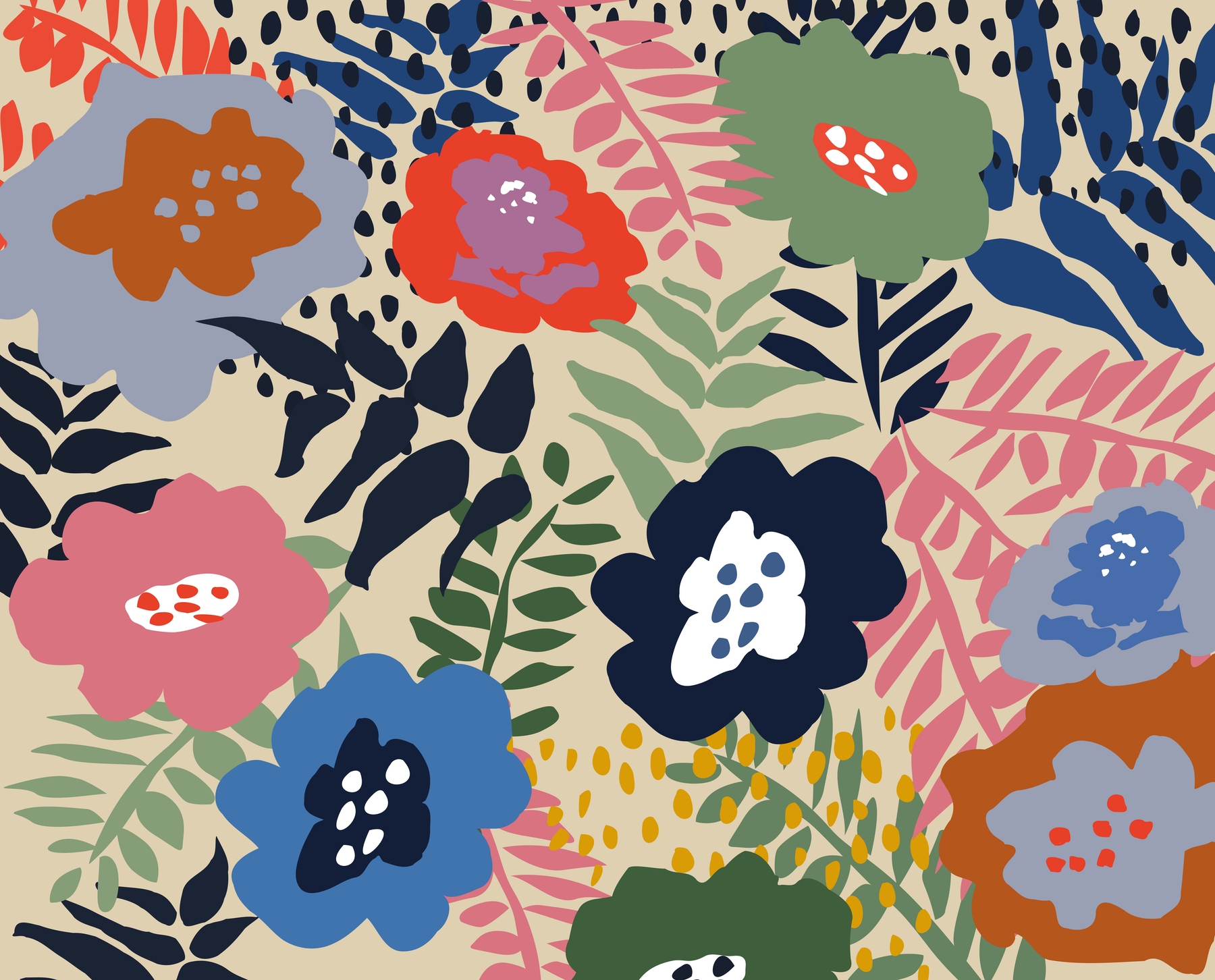 Maximalist Floral Pattern Wallpaper - Happywall