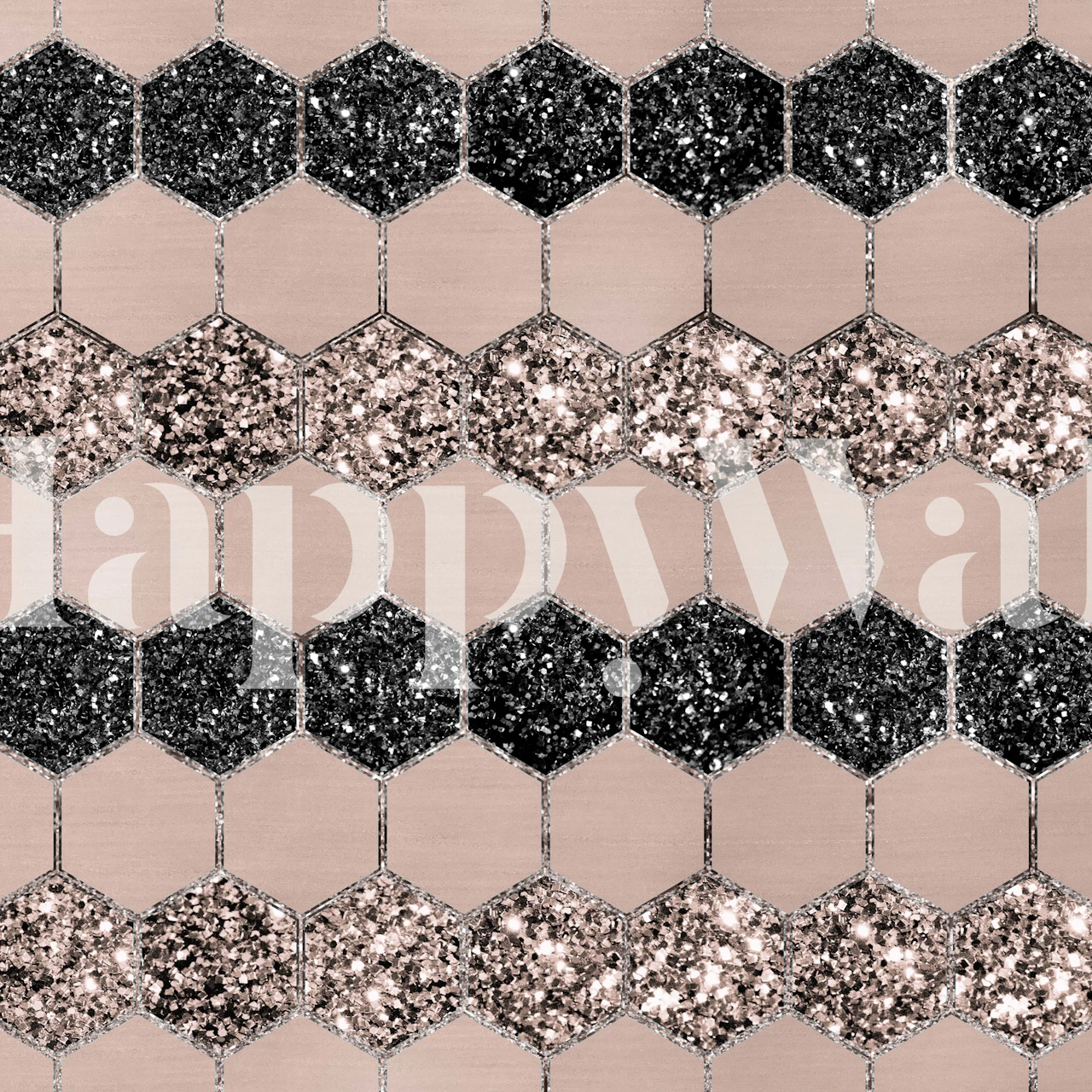 Blush hexagon glitter wallpaper in a room