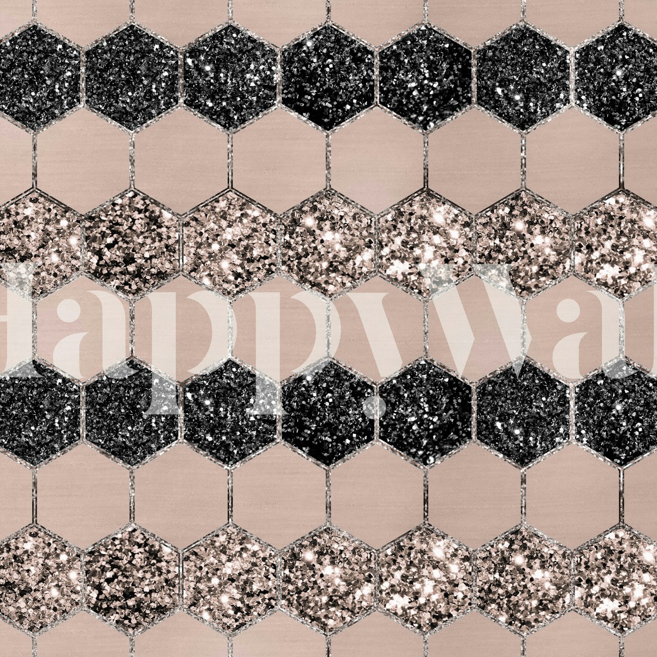 Blush hexagon glitter wallpaper in a room