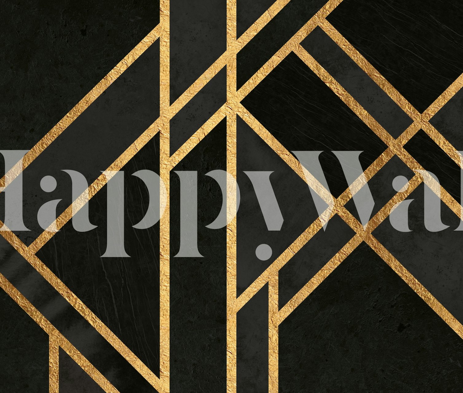 Urban Black Art Deco wall mural with gold geometric patterns on a black background