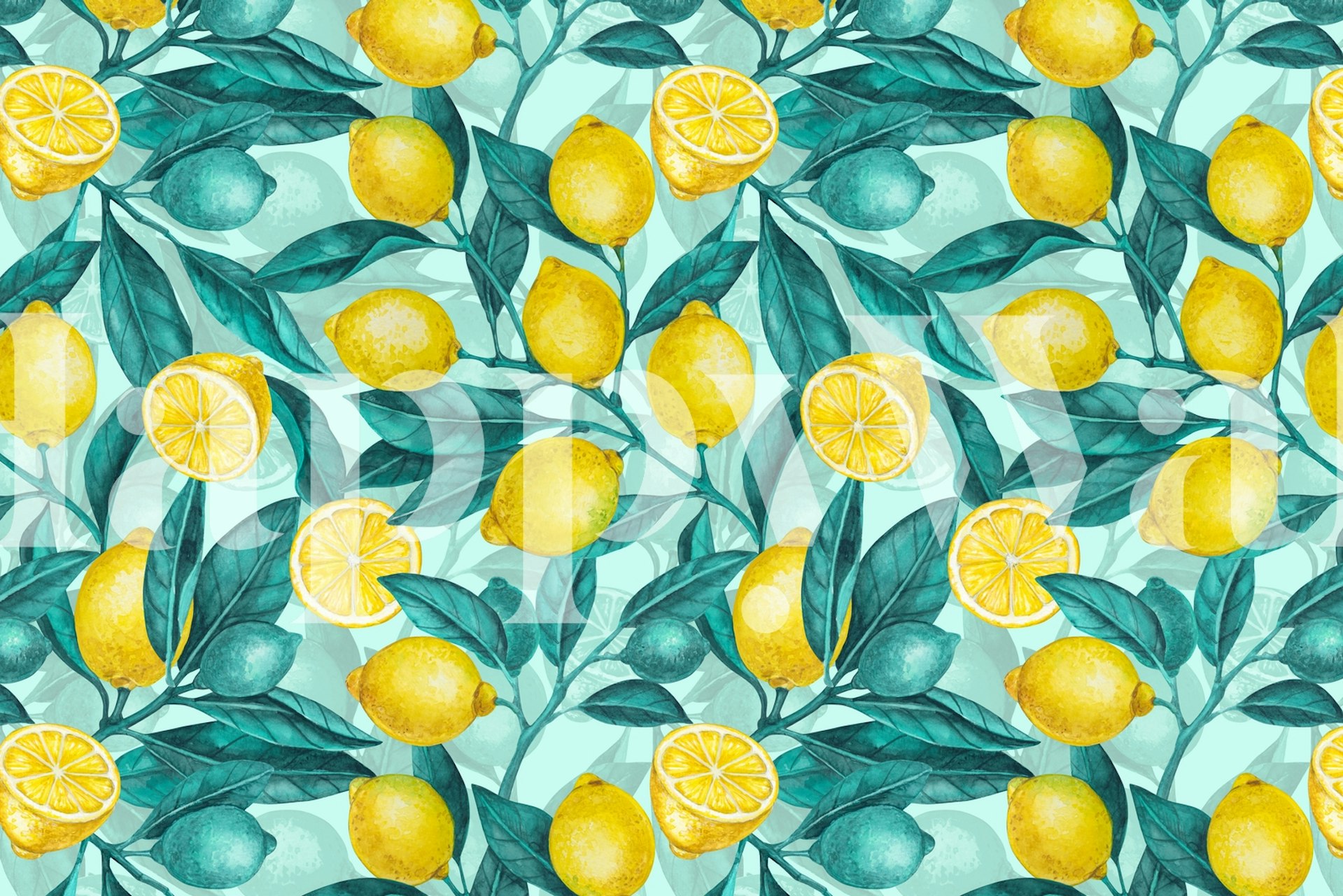 Lemon branches wallpaper in a room setting