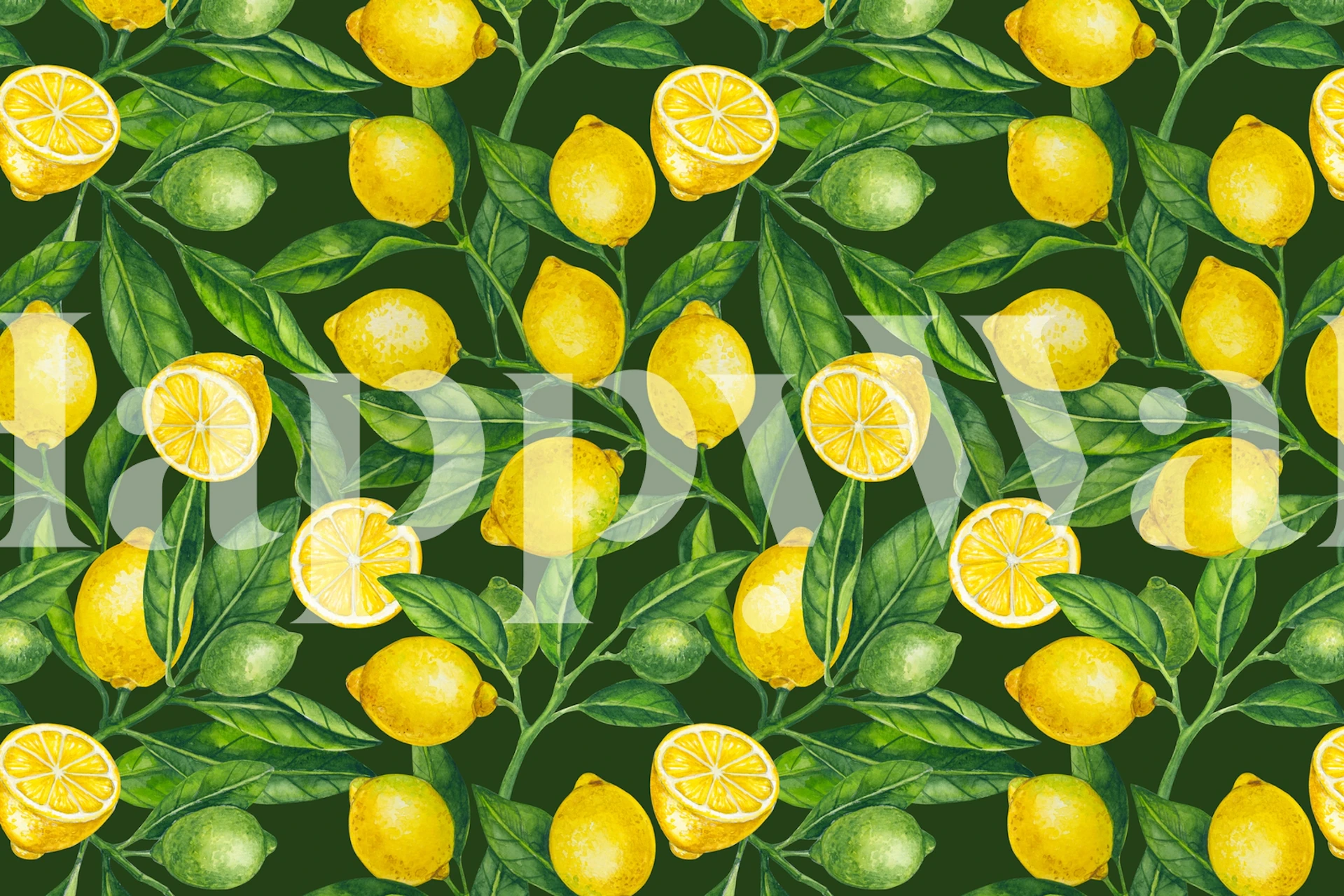 Lemon branches with yellow fruit and green leaves wallpaper