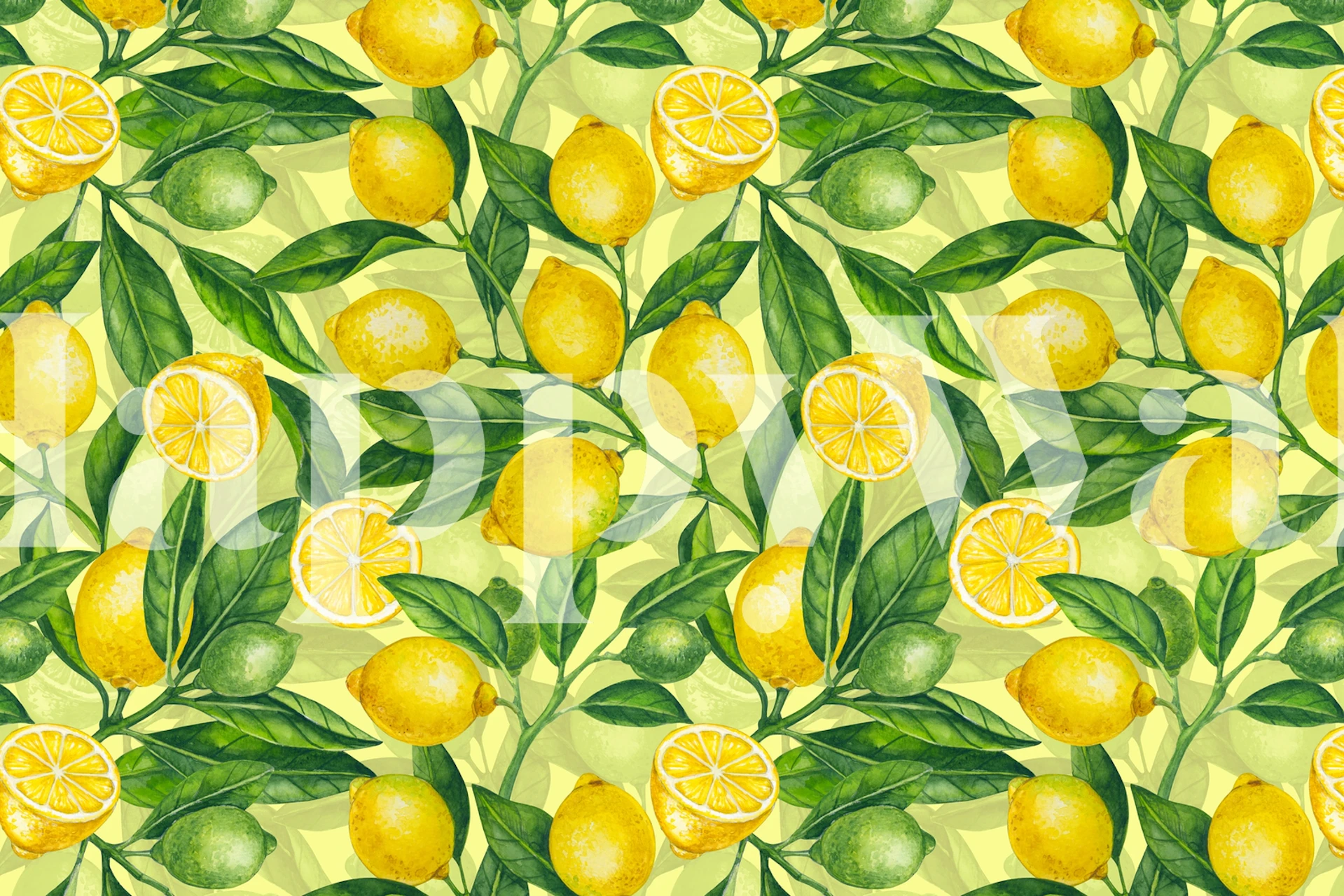 Lemon branches wallpaper design in a room