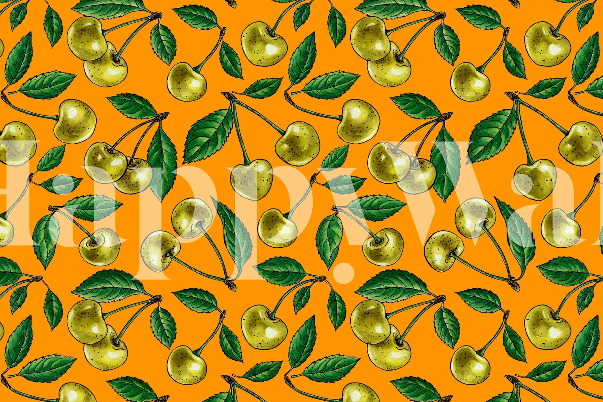 Design de papel de parede Yellow cherries em um quarto
