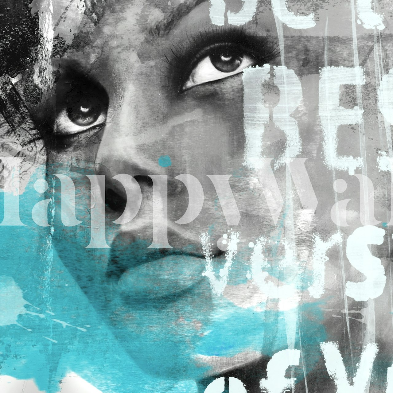 Visage abstrait en noir et turquoise, design moderne wallpaper