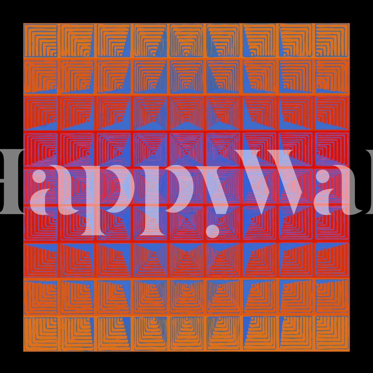 Retro-stil Panton inspireret 70'er Sunrise vægmaleri med geometriske mønstre i rav og cerulean toner