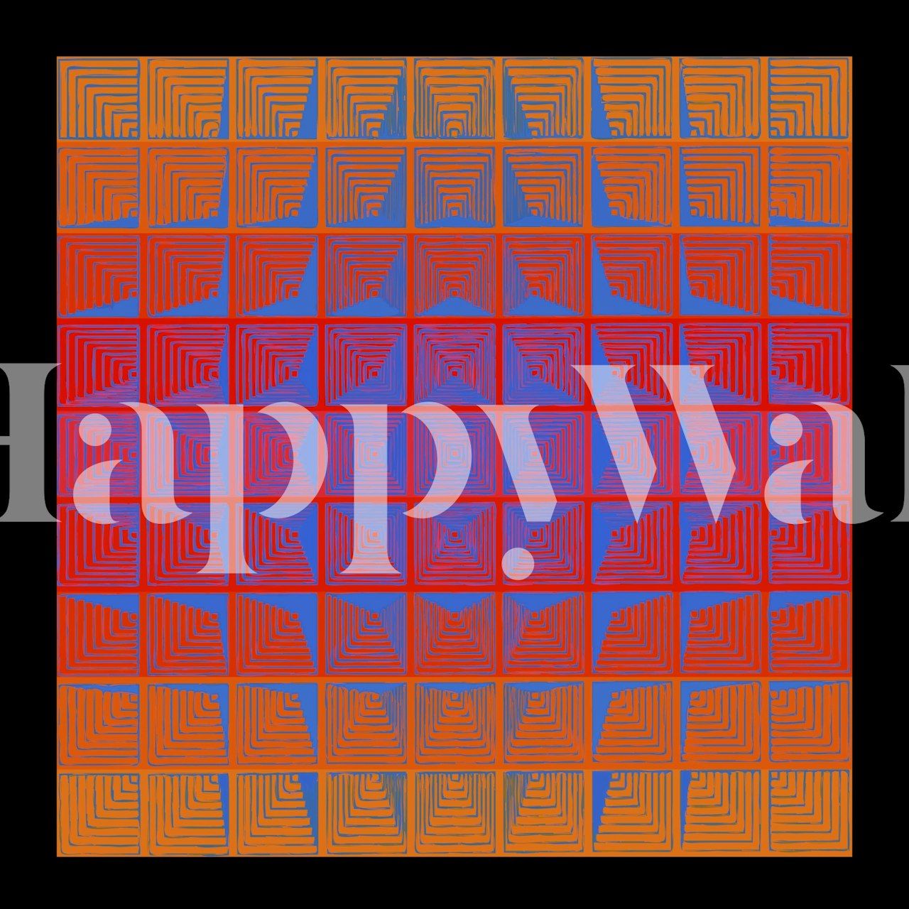 Zidna slika izlaska sunca iz 70-ih inspirirana Pantonom u retro stilu s geometrijskim uzorcima u jantarnim i plavim tonovima