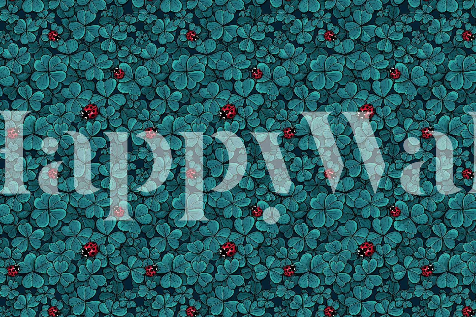 Teal clover leaves with ladybugs wallpaper